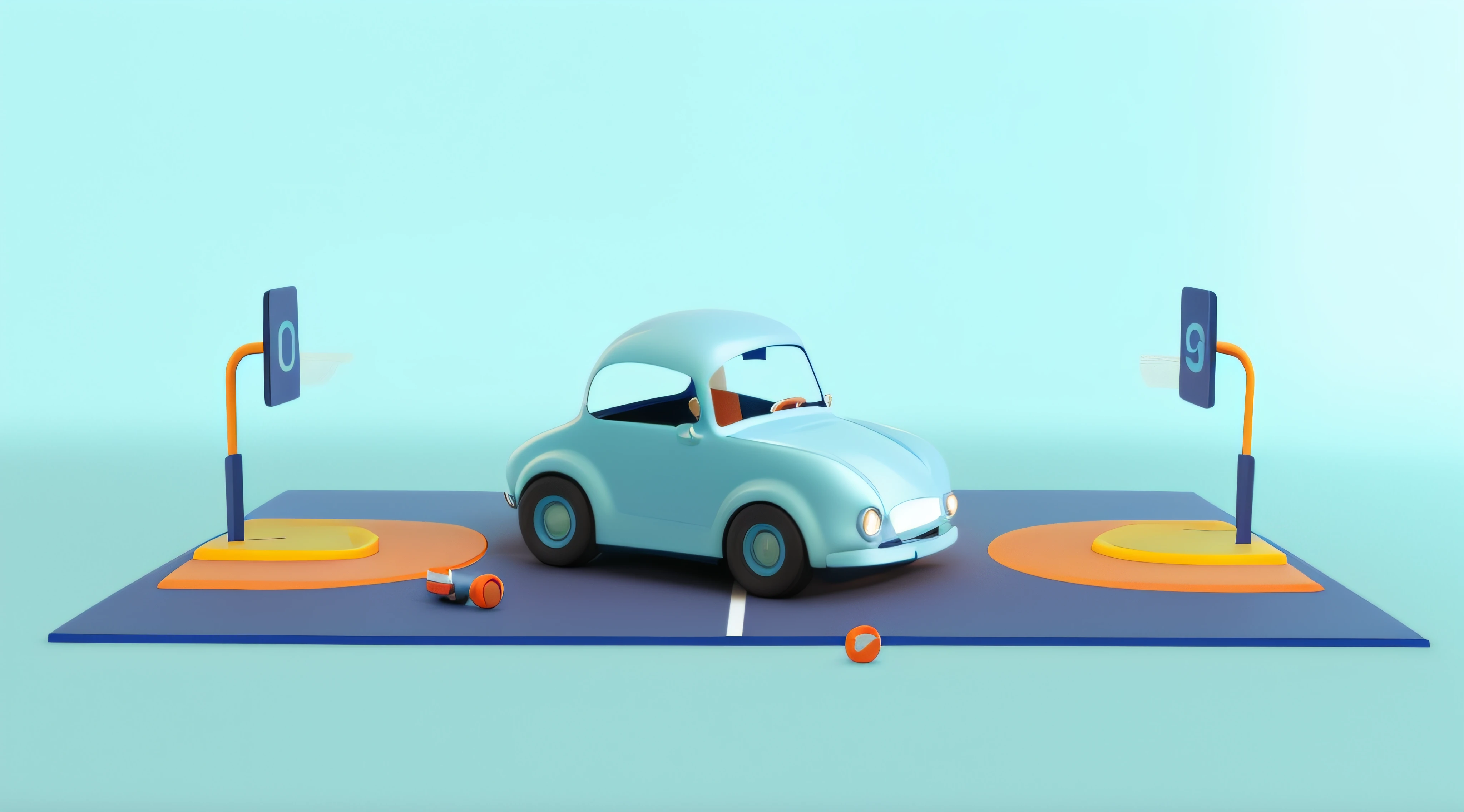 There is a toy car sitting on a blue surface, 3d illustrations, 3d illustrations, 2D illustration, 2D illustration, 3d matte illustration, 2. 5D illustration, 3 description, Cute 3d rendering, 2d matte illustration, Stylized digital illustration, The epitome of a sports car, Animation-style rendering, 2d render