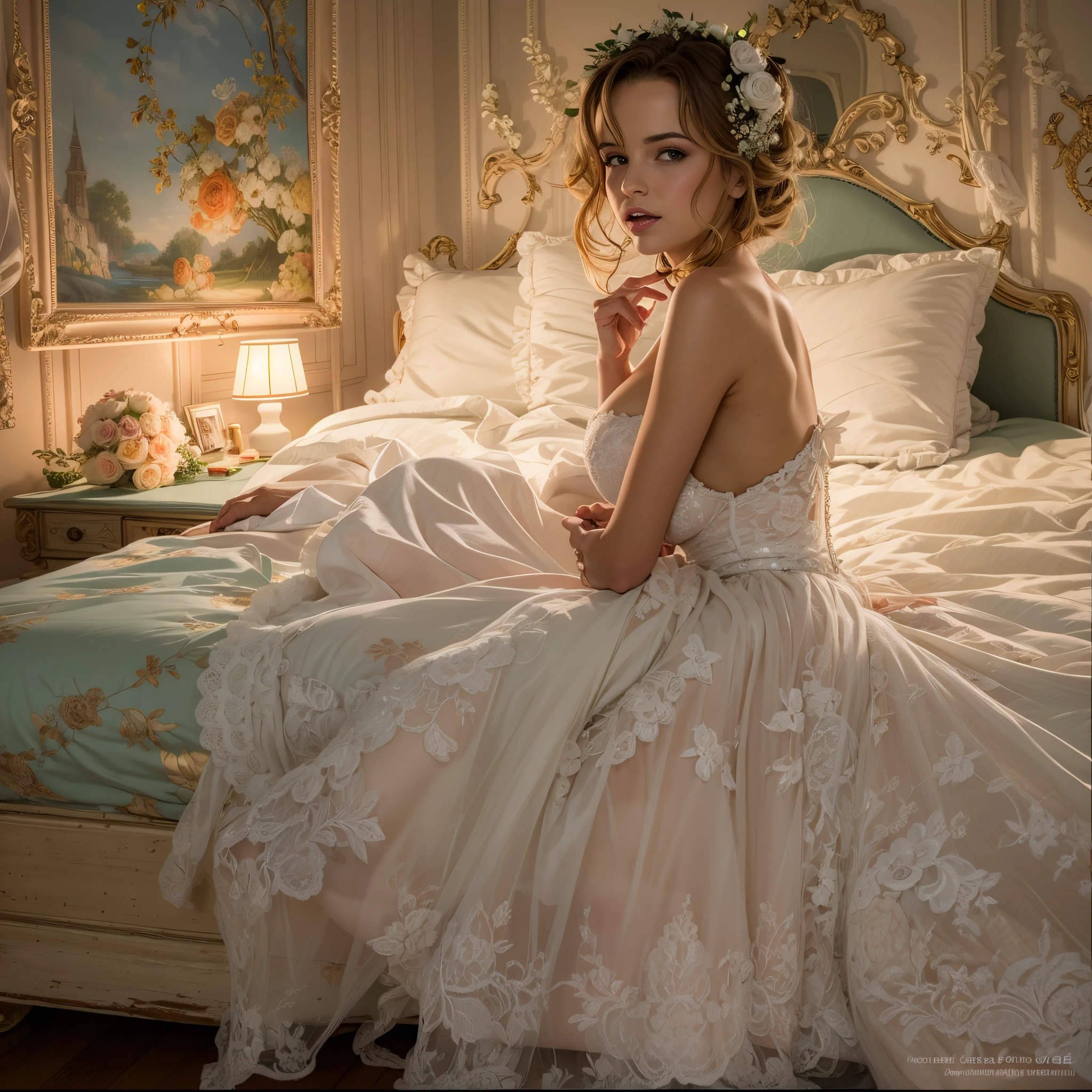 Blushing bride awaits you in the bedroom, late night, renatadaninsky