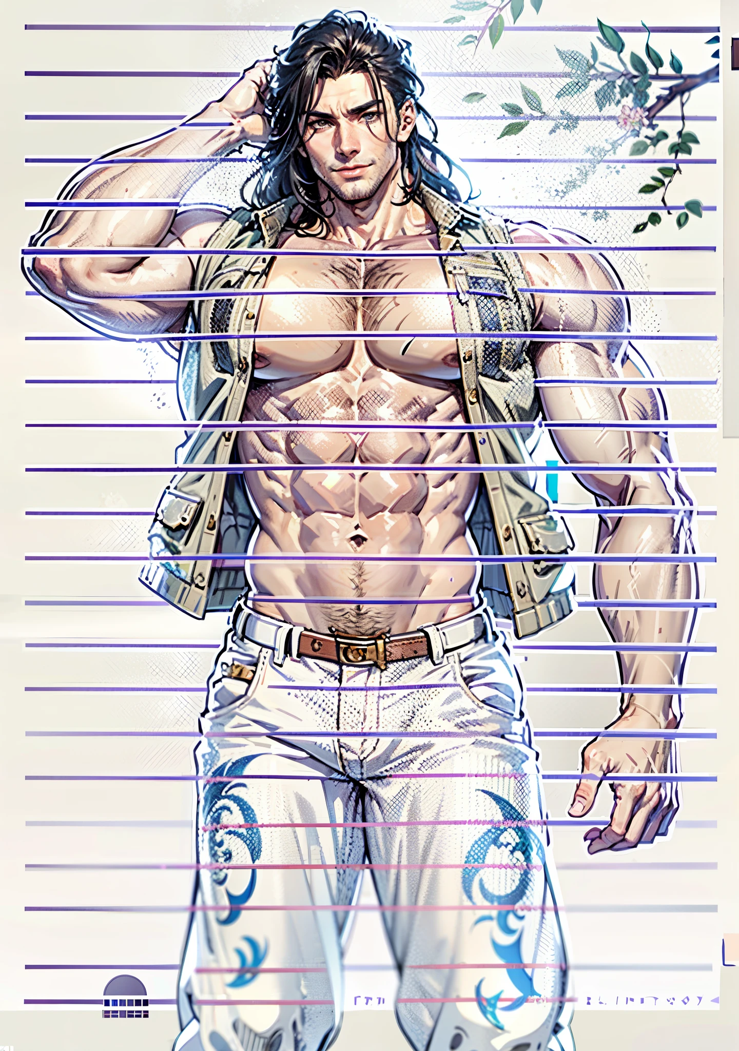 Someone draws a man with a hat, faded drawing, Ancien croquis, inspired by Sugimura Jihei, Humanoid form, muscular character, inspired by Iwao Takamoto, an anime drawing, inspired by Itō Ogura Yonesuke, Style artistique inconnu, Anime shading), musculaire!! Science-fiction, masculine pose