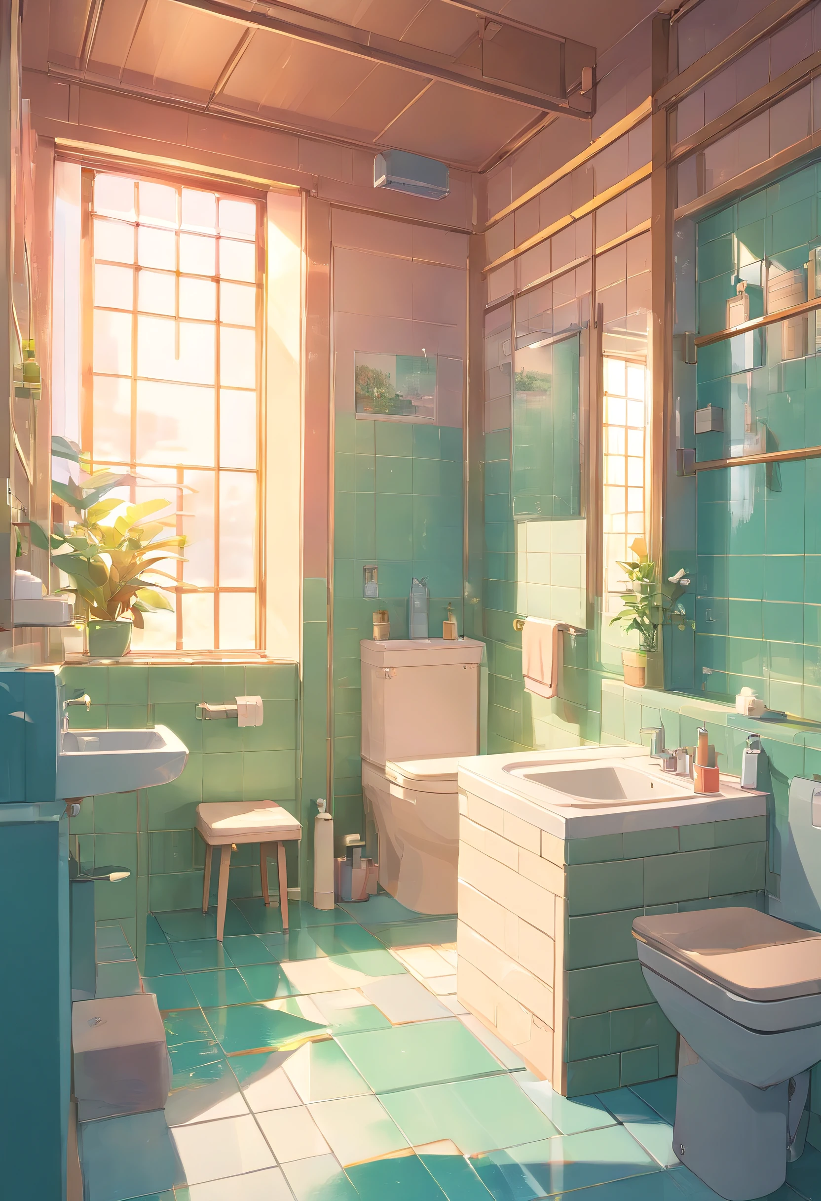 clean bathroom,tiles,bright,succinct,Maximalism, Maximalism,A neat and orderly space,The environment is bright and clean,Warm and inviting atmosphere,Contemporary design,without humans