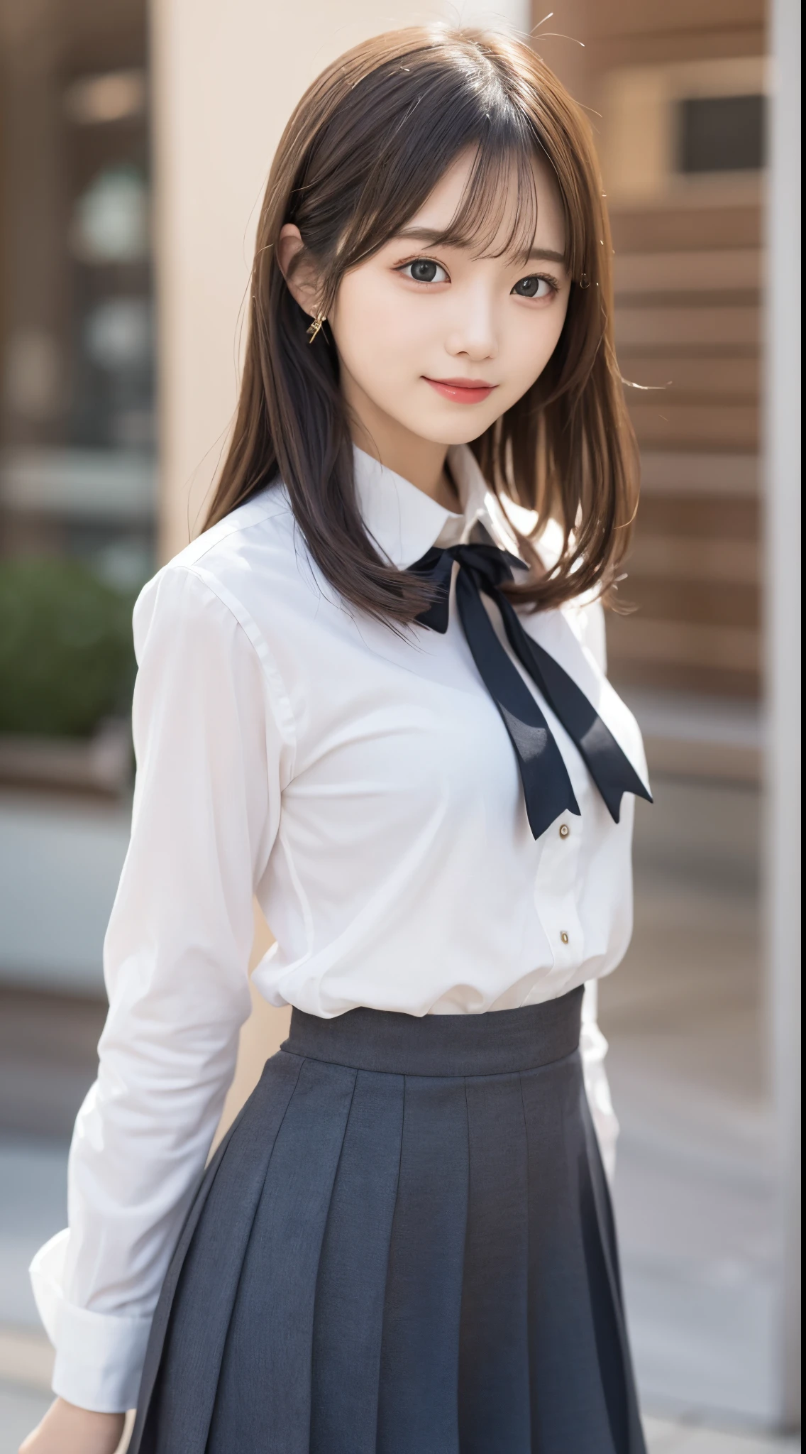 tmasterpiece，top-quality，offcial art，Highly detailed CG Unity 8k wallpaper，like a schoolgirl，very delicate beautiful，超高分辨率，（realistically：1.4），Primetime lights，（Upper part of the body），（platinum shorthair cat：0.8），（Puffy eyes），looking at viewert，facing the front there，ssmile，JK skirt，Pink，This shirt enhances long black hair