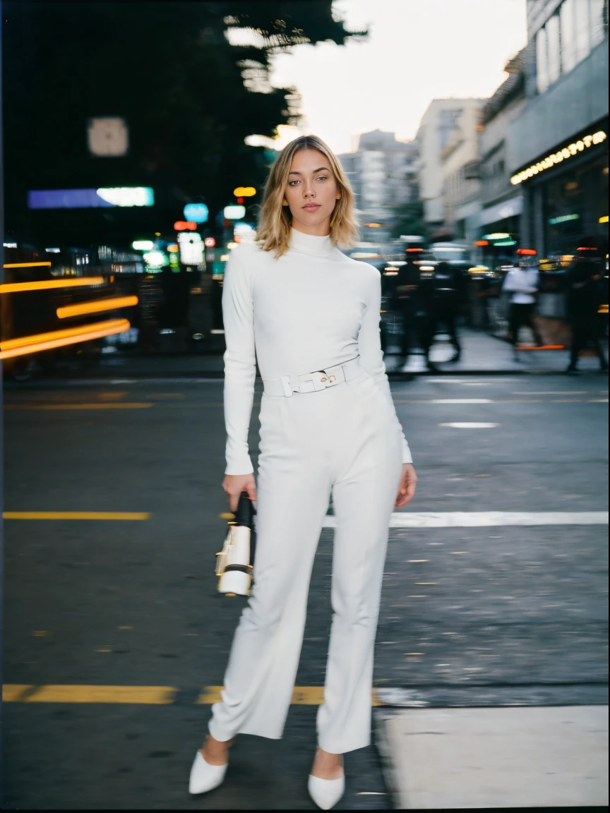 a woman through motion, wearing saint lauren, busy street, fashion model, paparazzi, (full body: 1.3), (luxury advertising photography: 1.2), motion blur, (graflex speed graphic: 1.4), lens flare, brushwork exploration, kodak ektachrome, flash light, spontaneous marks :: 1 Shot on Kodak Ektachrome :: 0.6