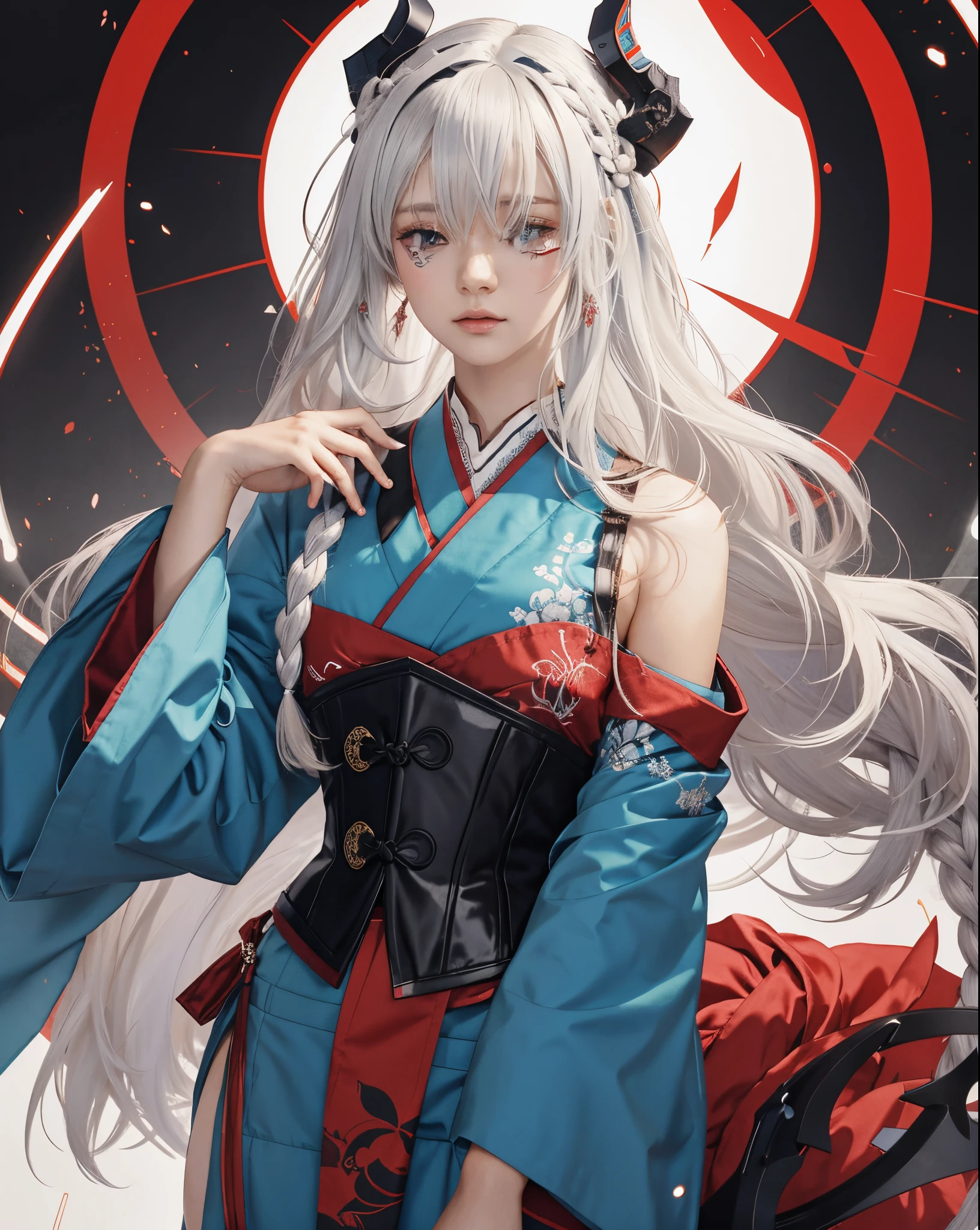 garota anime com cabelo branco e vestido azul segurando uma bolsa vermelha e preta, divindade de cabelos brancos, estilo anime 4K, Retrato de Onmyoji, Onmyoji, Anime Art Wallpaper 8K, arte detalhada Onmyoji, badass anime 8 k, arte digital estilo anime, Melhor Anime 4K Konachan Wallpaper, Digital anime illustration