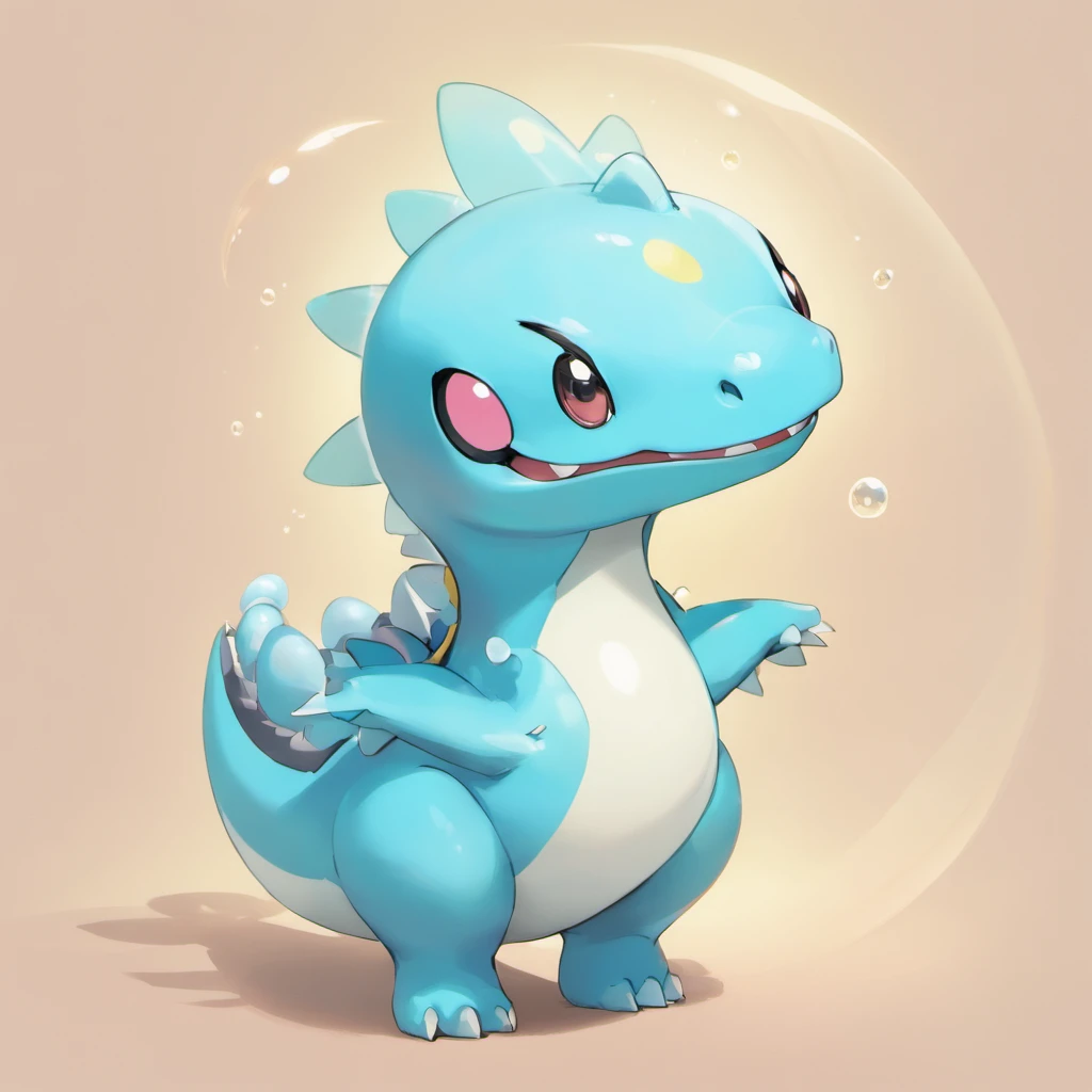 Cute kawaii dinosaurs，Cyan skin，Bubble Mart Blind Box，claymaterial，Bright background，Art 3D，depth of fields，pixar trend，hyper realisitc，ray traycing，Complicated details，Animated lights，Full body lesbian，The stands up