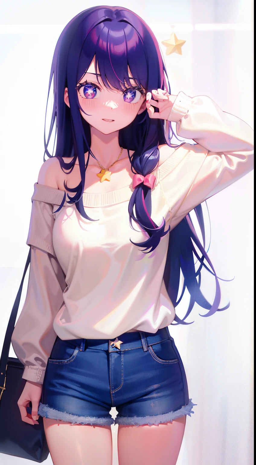 Ai Hoshino, star shaped pupil, off shoulder sweater