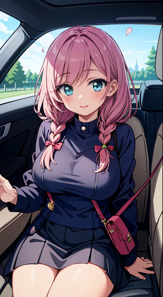 masutepiece,Best Quality,(Absurd realistic structure details),(High resolution complex and detailed text quality),(High-resolution microstructure、High Poly 3D Rendering Correction),Methods of geometry,Careful explanatory anatomy,
BREAK,
1 beautiful girl, (s old girl),Solo,(Cute:1.5),(Chibi:0.6),(kawaii:1.5),(Lori:0.5),BREAK,(17 yearirl), 1 beautiful girl,Very detailed,colourfull,highest details,Clear skin,Beautiful skin,Shy,Very detailed,colourfull,highest details,BREAK,Clear skin,Beautiful skin,Shy skin,BREAK,{Heterochromia,blue eyess,Green eyes,PUPILS SPARKLING:1.5},star eye silhouette,BREAK,(Pink hair, Medium length:1.4),(Twin braids,A little curly hair,Princess Cut, crossed bangs:1.3),(Big breasts,Beautiful breasts,Large breasts:1.5),(long eyelashes, Double eyelids:1.2),Solo,gleaming skin, Clear skin, Beautiful skin,(best quality face),(Top quality glowing eyes), (The best smile,Doya face:1.45), BREAK (Pink Theme:1.4), (Vivid colors:1.3), ( Winter clothes,Long sleeves) (Skirt, Black skirt, Pleated skirt ), Miniskirt, ( coat ),School bag,Handbag,Shoulder bag,Effect of giving shine to hair, Soft smile, (Closed eyes:0.7), White coat,Looking at Viewer, Sparkle effect, random colored petals, Many petals, Fluttering petals, prismatic effects,
BREAK,(day), ( Driving, Sit in the driver's seat, inside of a car, inside of a car, steering wheel:1.55 ), Solo, utility pole, Winters:1.55), Waterfall,depth of fields, BREAK road, mont, landscape, Scenery, Dynamic Angle,
BREAK,wakame,wakame,wakame,(Cowboy Shot:1.4),
BREAK,(Blurry background:1.3),(absurderes, hight resolution, Super Detail Art),cel shading,Clear Color, Lonely optical effect, Beautiful pictures, Bright glow, mystic atmosphere,(Close-up of girl:1.1), Mystical light particle effect,manga influence, clean line drawings,