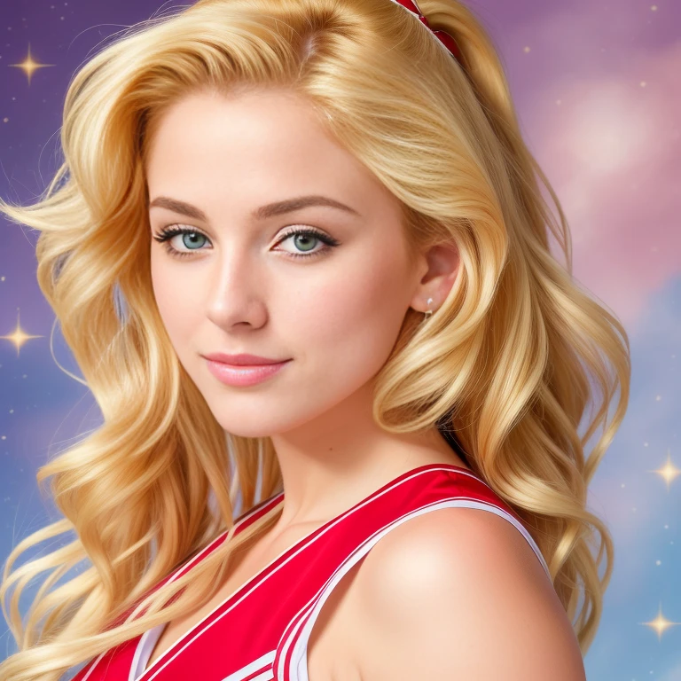 (best quality,4k,8k,high res,masterpiece:1.2),ultra-detailed, photorealistic, full body shot,golden blonde, long wavy hair,Mature and beautiful, realistic portrayal:1.2 Sailor Moon posing as if she’s in a professional photoshoot, dressed as a cheerleader