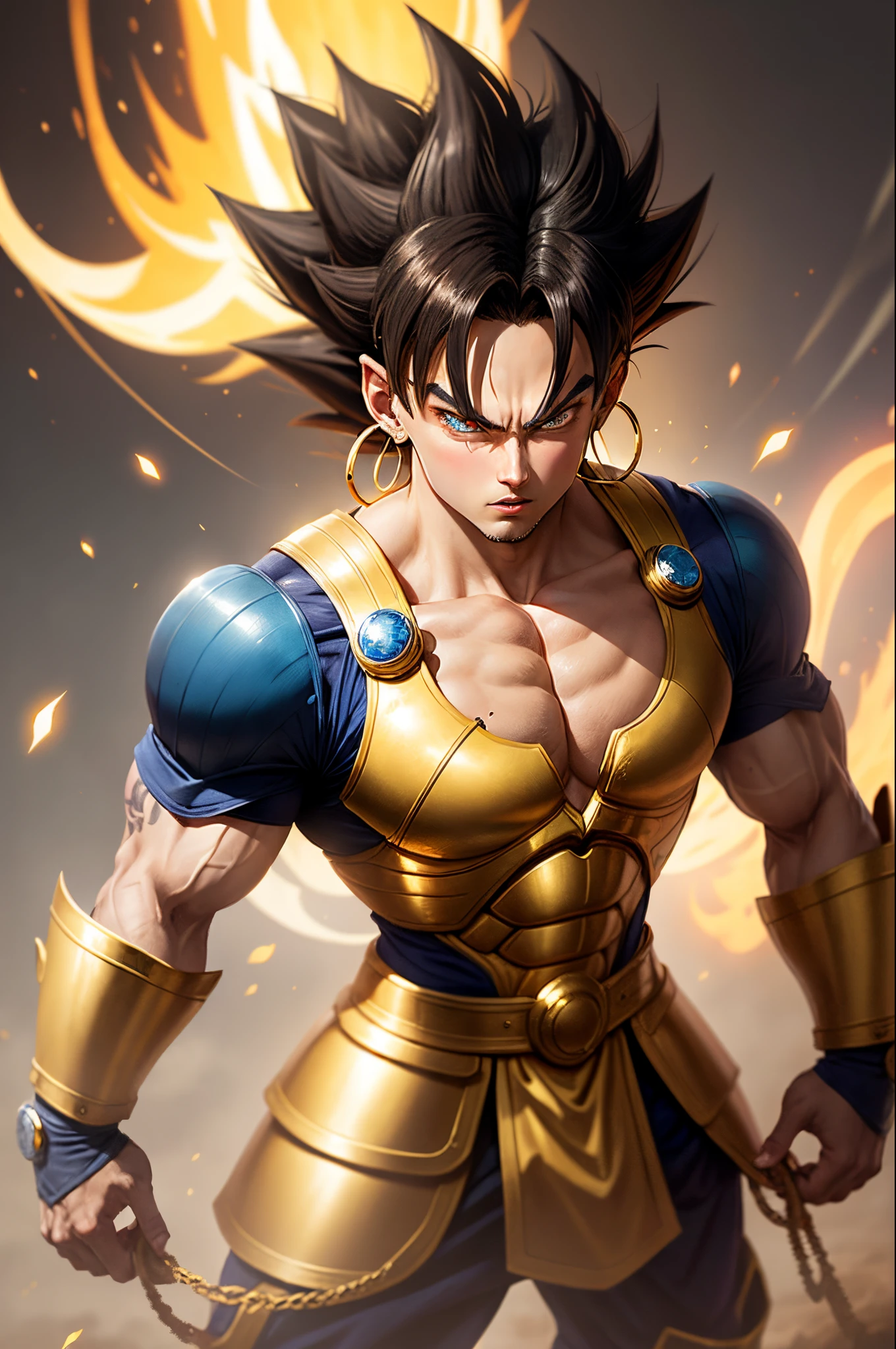 Saiyan with armor and golden hoop rings