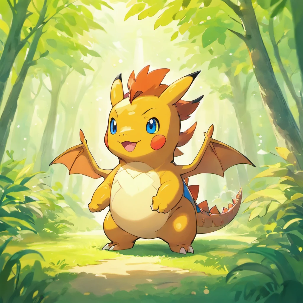 Cartoon Dragon,Watercolor texture style,Bubble Mart Blind Box,claymaterial,Bright background,Art 3D,depth of fields,pixar trend,hyper realisitc,Stripe tracking,Complicated details,Animated lights,The background is in the forest