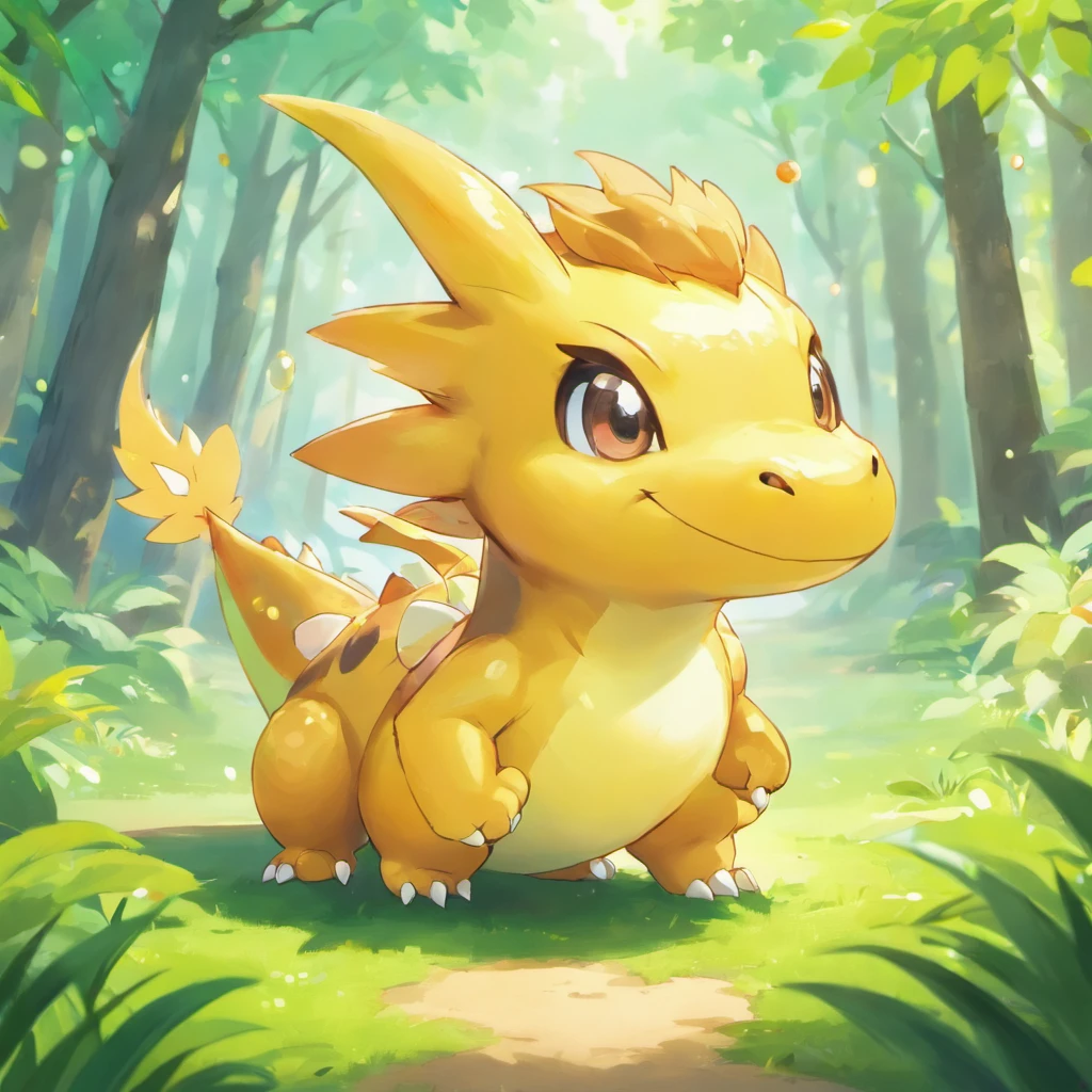 Cartoon Dragon，Watercolor texture style，Bubble Mart Blind Box，claymaterial，Bright background，Art 3D，depth of fields，pixar trend，hyper realisitc，Stripe tracking，Complicated details，Animated lights，The background is in the forest
