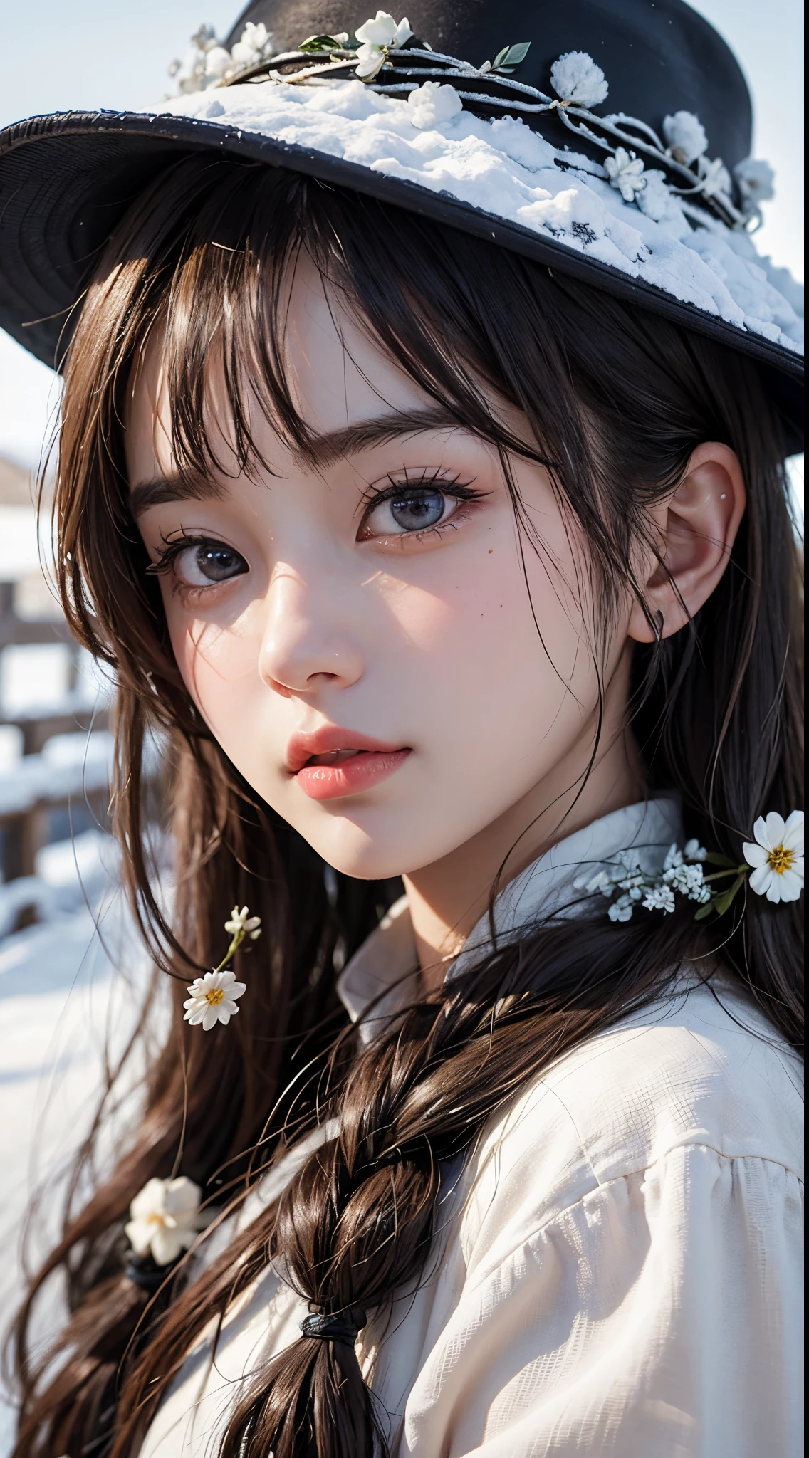Ashipa-san、ainu girl、kawaii girl、A detailed face、Detailed eyes、Detailed skin、Detailed hair、Ultra-realistic image quality、An ultra-high picture quality、8k、Hokkaido、snowscape、