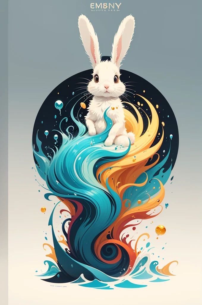 An emblematic logo of an bunny of vibrant colors, water elements, simple design, vector art, minimal