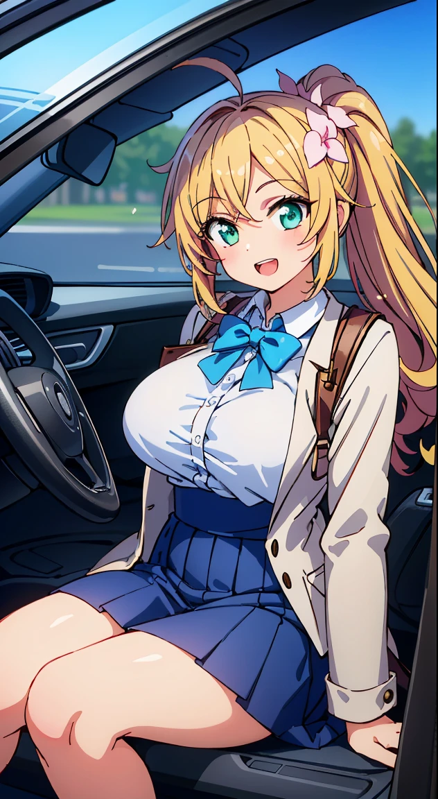 1girl, pov 1boy, paizuri, , penis between the breasts, breasts squeezed together, energetic , hiding, fast food employee, naughty girlfriend, baseball cap hat, hiding inside of the car, ID card, cleavage