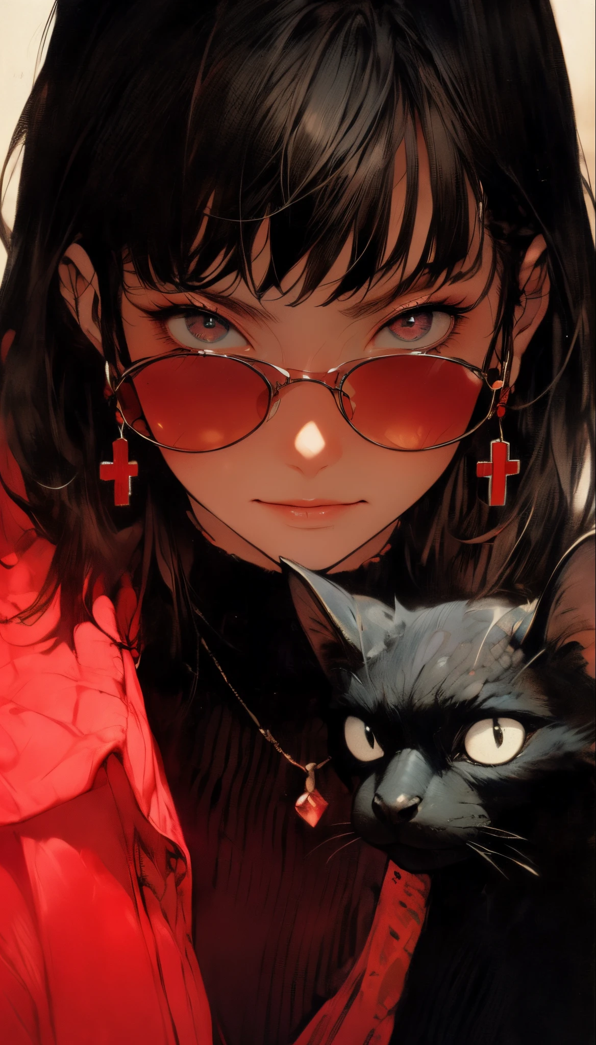 Takehiko Inoue ~ Kentaro Miura ~ Boris Vallejo , Sin City ~ Frank Miller, Shin Batman Beyond ~ Devilman Crybaby Gaiden ~ Neon Genesis Evangelion, Neo Goth ~ Cyberpunk , comic ~ manwha ~ manga cover art, A cute girl wearing glasses ~ light crimson and pink ~ elf ~ boston dynamics~ blame~ biomega~ silicon life armor, dystopian~ post apolcatypic~ Wasteland background, eldritch ~ junji ito ~ void darkness entity in the depth, full body ~ cool perspective, muted retro color ~ low saturation, rough edges ~ fine details, intensity of shadows ~ contrast, lat style, The Exorcist~ silent hill~ twin peak, Hoshino Katsura ~ Kinu Nishimura, Masaaki Yuasa ~ go nagai ~ Shotaro Ishinomori --ar 4:7 --s 400