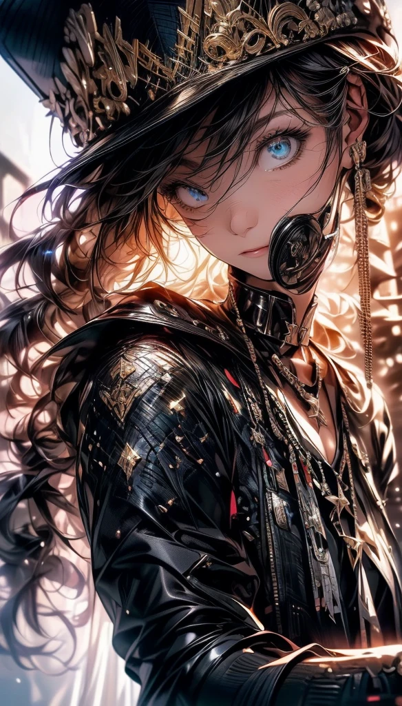 beautiful ((similing)) relytvil posing in (dynamic pose) as a world war 2 diesel punk army officer, black leather uniform with cleavage wearing leather army hat, photo referenced, highest quality, high quality, (detailed face and eyes), dusk lighting,, strong makeup, industrial, outdoor snow forest background ((close up))