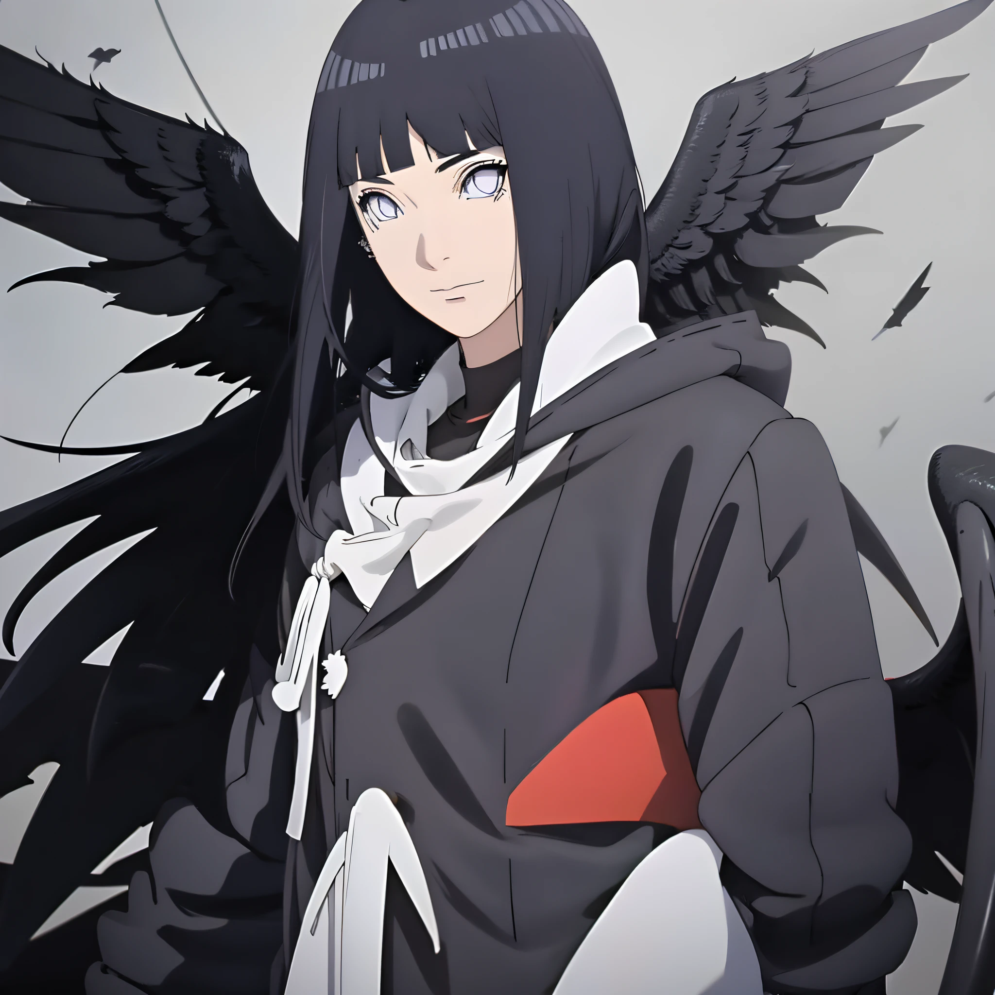 Black Winged Demon, Black hair, long hair, white eyes, six wings.