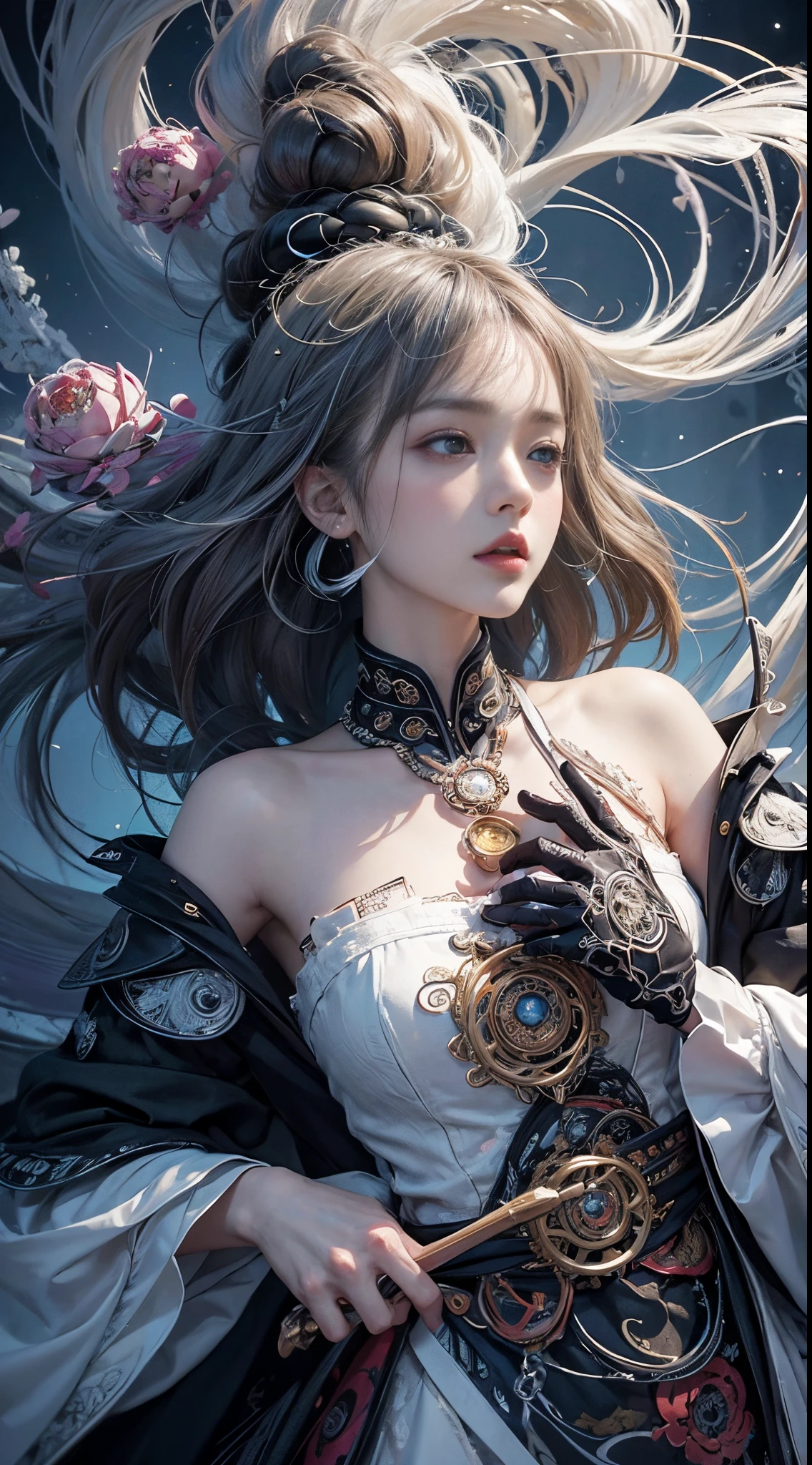 official art, unity 8k wallpaper, ultra detailed, beautiful and aesthetic, masterpiece, best quality, (zentangle, mandala, tangle, entangle), (fractal art:1.3) , 1girl, extremely detailed, dynamic angle, cowboyshot, the most beautiful form of chaos, elegant, a brutalist designed, vivid colours, romanticism, by james jean, roby dwi antono, ross tran, francis bacon, michal mraz, adrian ghenie, petra cortright, gerhard richter, takato yamamoto, ashley wood, atmospheric, ecstasy of musical notes, streaming musical notes visible