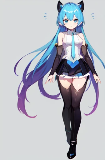 Black skirt,Light blue tie,Full body,Twin-tailed,lightblue hair,length hair