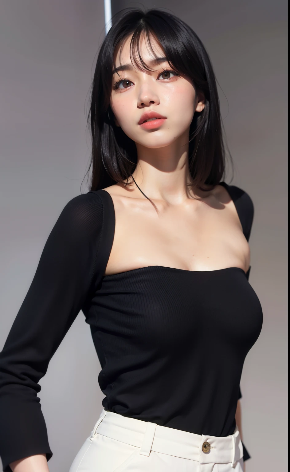 (((masterpiece:1.4, Best Quality:1.4, 8K, ultra high res, Physically Based Rendering))), Portrait, perfect style body, ultra Beautiful Sexy Japanese Woman, 24yo, Detailed large eyes, detailed thin eyebrows, Highlights in the eyes, kpop makeup, red lipstick, light brown ultra long hairhalf updo hair,  spread hair, Slender beauty:1.4, ((gigantic breasts:1.6, sideboob, erect beautiful nipples)), breasts exposed, Slim abs, narrow waist, (smile:1.2), ((tight black mini dress, halterneck, sleeveless)), (pleated miniskirt), (skirt lift:1.6),  slim and long beauty legs, spread legs wide, (white high thigh stockings), (no panties, beautiful pussy exposed, spread pussy:1.5, cum in pussy, pubic hair:1.4), (from below:1.5), backlit, night view:1.4, (pussy:1.8), IU face,(breast out, exposed tits,tits out:1.3), wind blow flying long skirt, (do not wear underwear:1.5), necklace, long big earrings, jewelry headwear