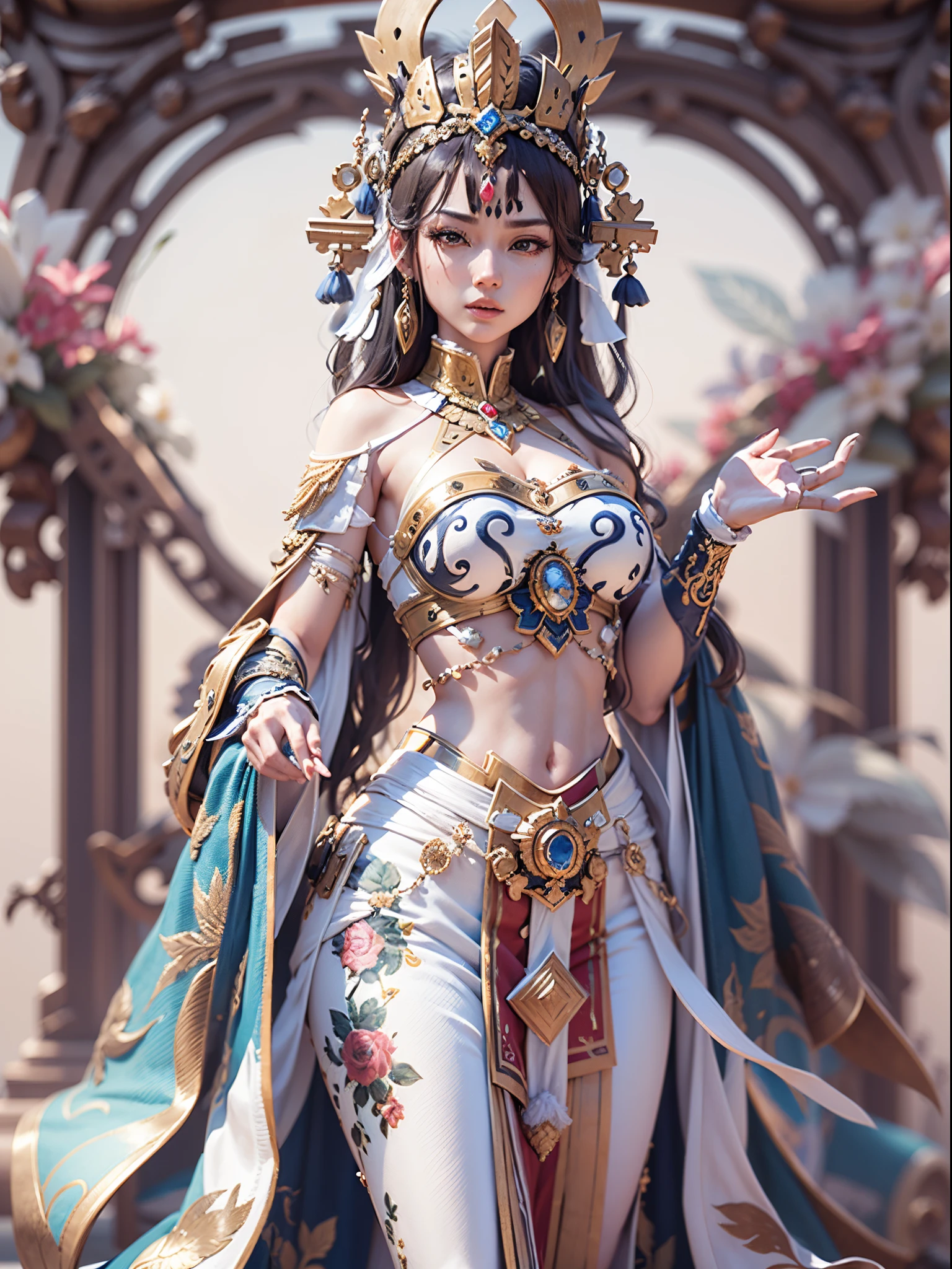 ((beauty of the emperor))、8K high image quality、Ultra-realistic details、masutepiece、3d rendered、Sexy costume with wide open chest、A detailed face、Detailed body、Detailed limbs、Best Quality、Best style、