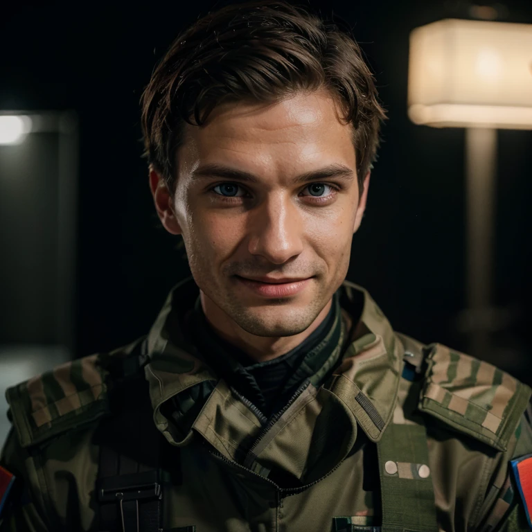 RAW photo, a portrait photo of Thomas Müller in elite army outfit, solo, laugh, night tokyo neon, (high detailed skin:1.2), 8k uhd, dslr, soft lighting, high quality, film grain, Fujifilm XT3