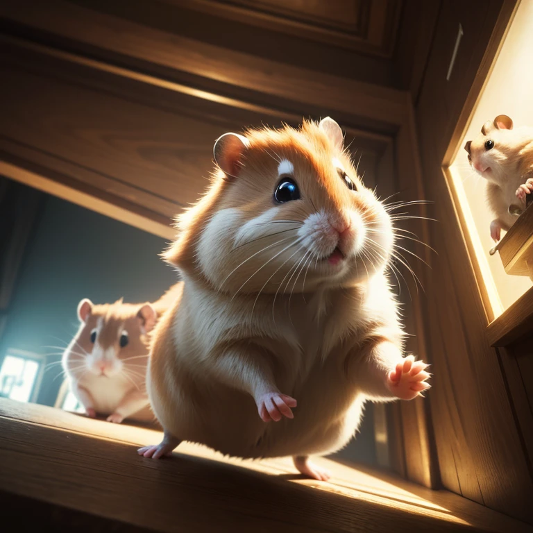 masterpiece, 
best quality, ultra-detailed, high resolution, 
an extremely delicate and beautiful, 
adventure of hamster, Hamster Adventurer, 
dynamic angle, intense angle, cinematic angle, 
professional lighting, cinematic lighting, dynamic lighting,