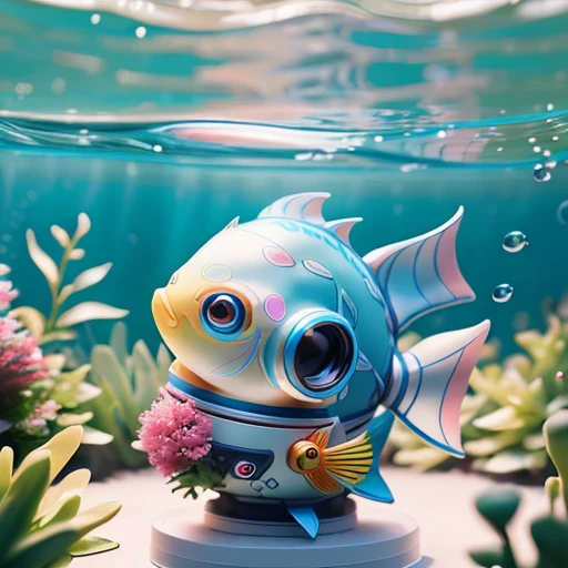 (​masterpiece), (top-quality), (ultra-detailliert), Colorful and cute small fish robots are swimming, mechanic、Halation、Soft Cinematic Lights、adobe lightroom、nffsw、(depth of fields:1.4)、White background