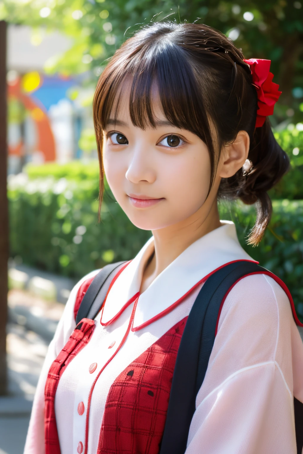 masterpiece, best quality, <lora:80year03:0.9>,  <lora:reimu:1>,outdoors, ,1girl, hakurei reimu,bow hair,bow,hair tubes,red vest,red skirt,ascot,short sleeves,street,smile,
