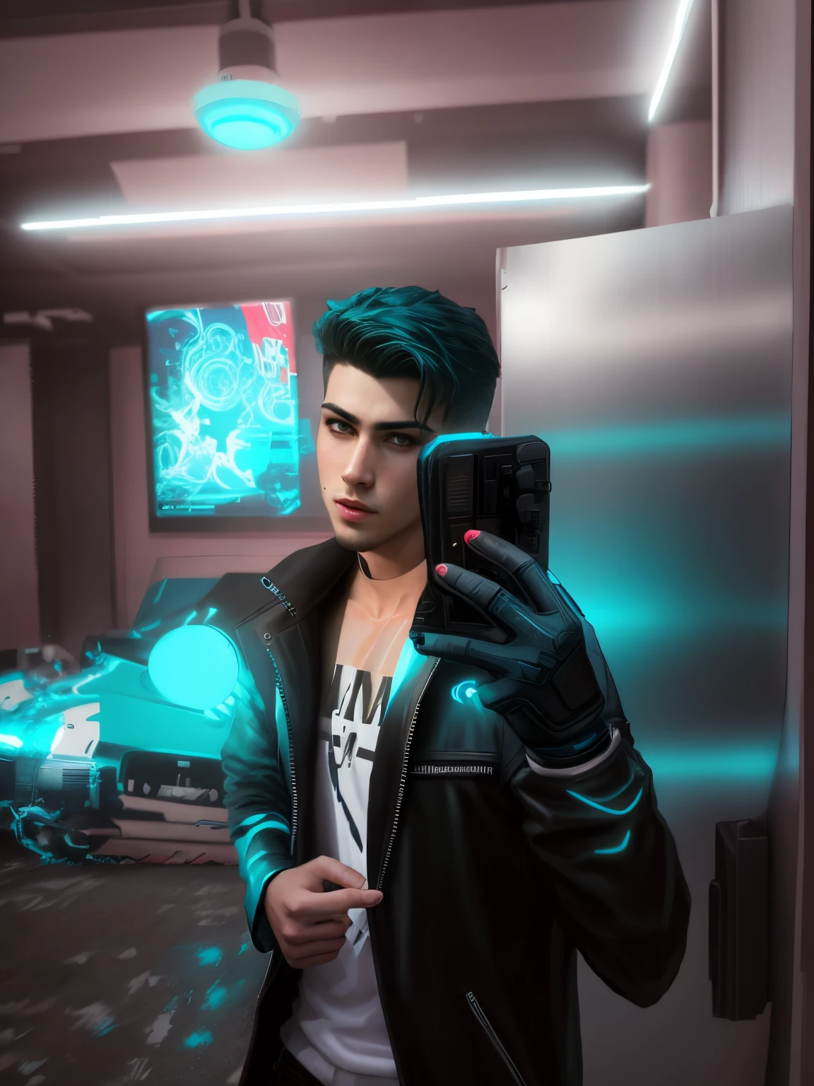 Change background cyberpunk handsome boy, realistic face, 8k, ultra realistic,