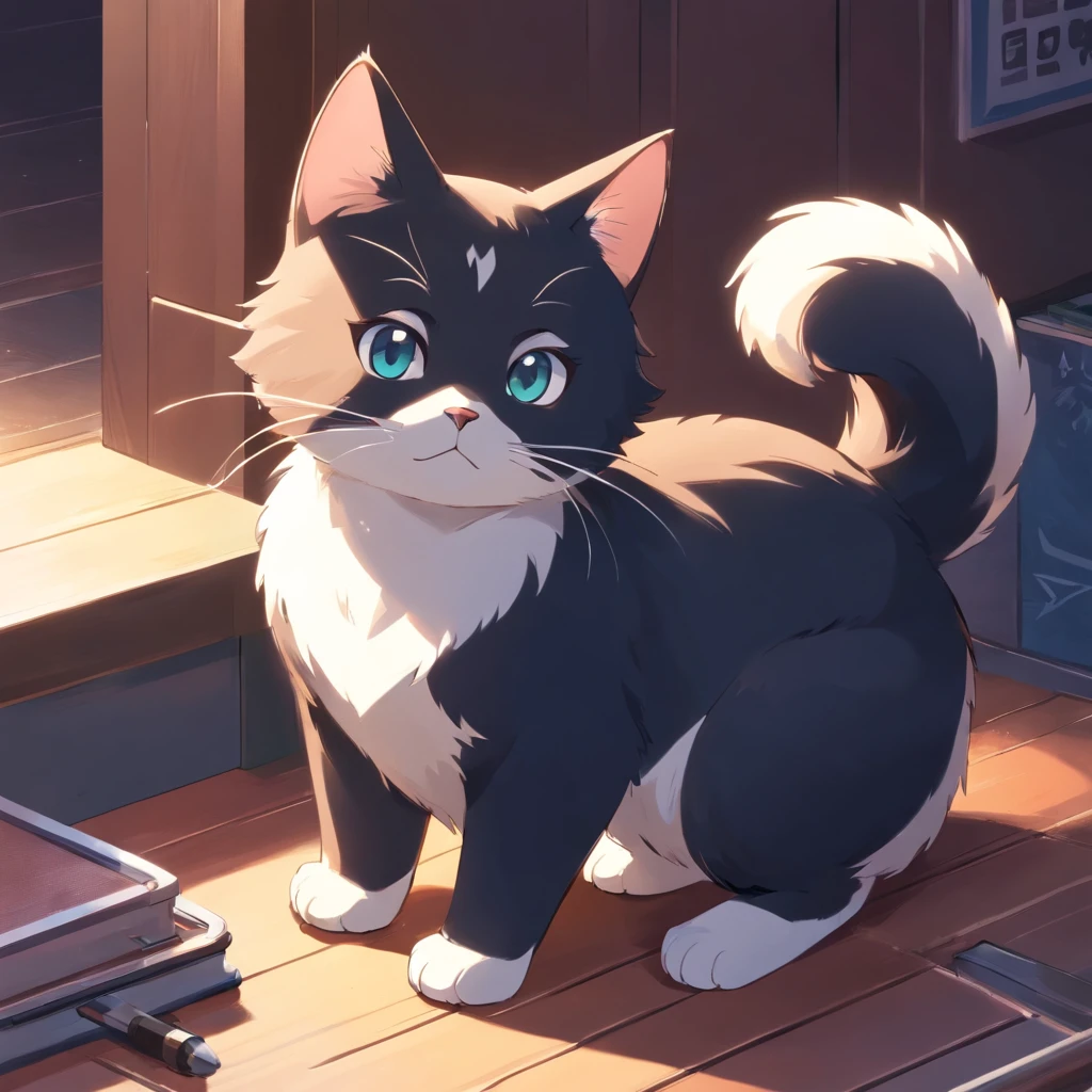 Cute isometric cat emoticon, tuxedo jack, black and white cat, Fluffy and cute,If the kitten is standing in front of you, you can see the cat’s back