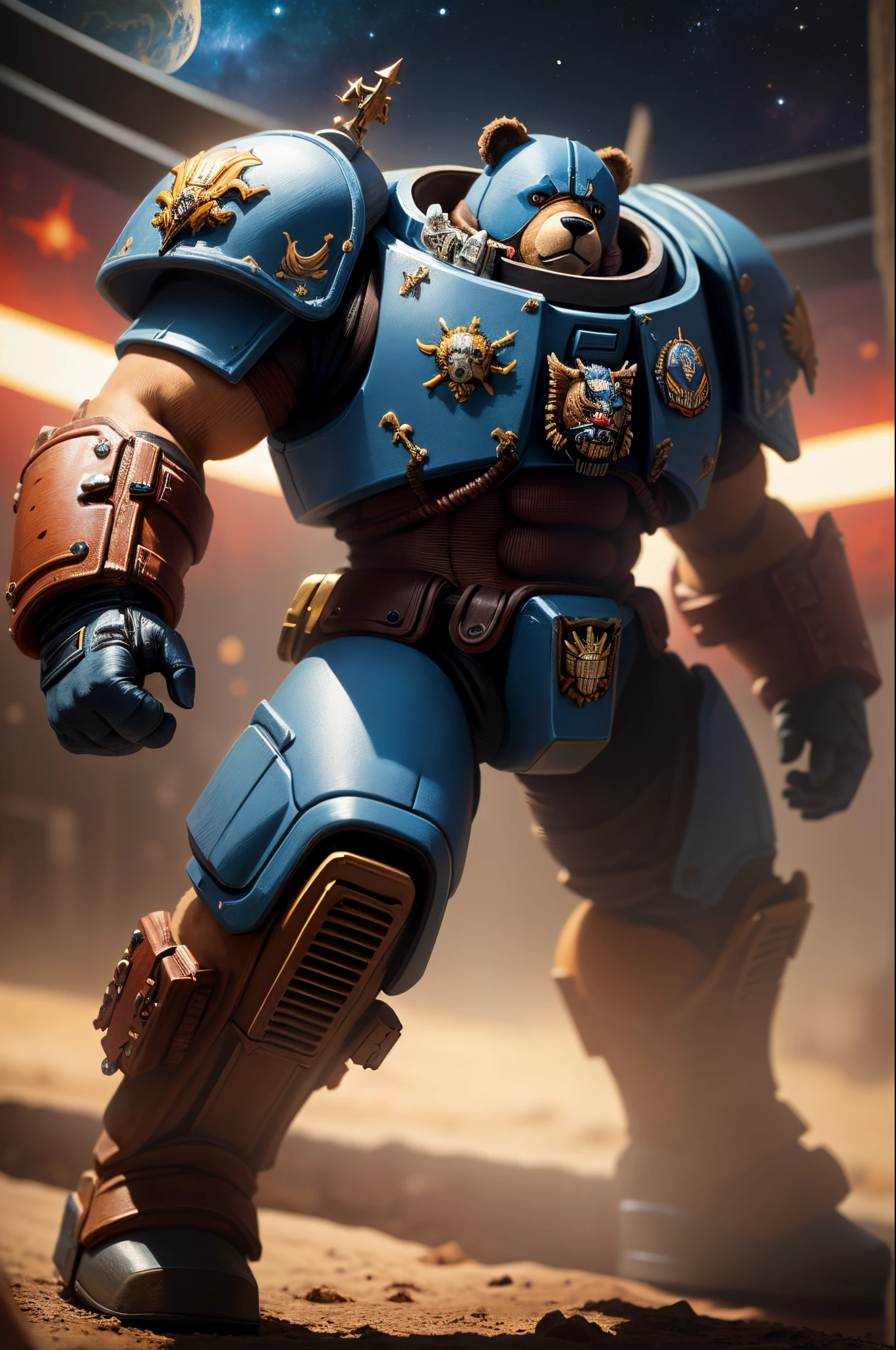 Teddy bear, warhammer 40k, space marine, dark blue, combat