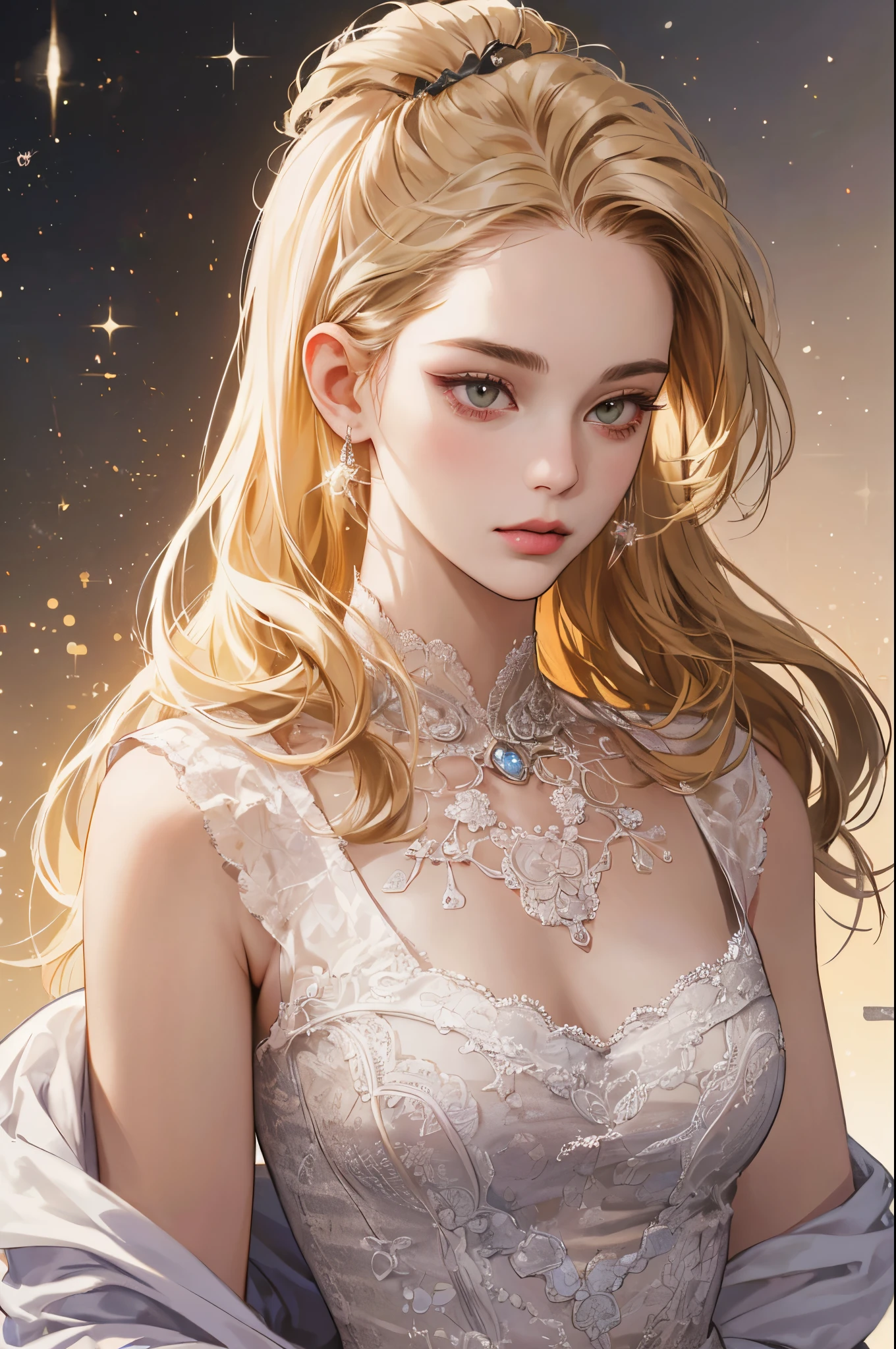 (detailed lips), (realistically:1.37), (vibrant with colors), (Studio lighting), (Focus sharp), (HighDynamicRange), (bokeh), (to contrast), (k hd:1.2),  (Elegant), (gracefulness), (youthful), (luxury accessories), (sparkle eyes), (Radiant), (serene), (glowing), (like a dream), (dynamic), (gorgeous one), (sensitive), (drastic), (Complex), (everlasting), (Beautiful dress with exquisite lace embroidery), (mistic), (Ethereal), (mistic), (flawless perfection), (Interesting), (unique), (tmasterpiece), (A high resolution), (Best quality, 4K, 8K), Alone, 18yo Girl.