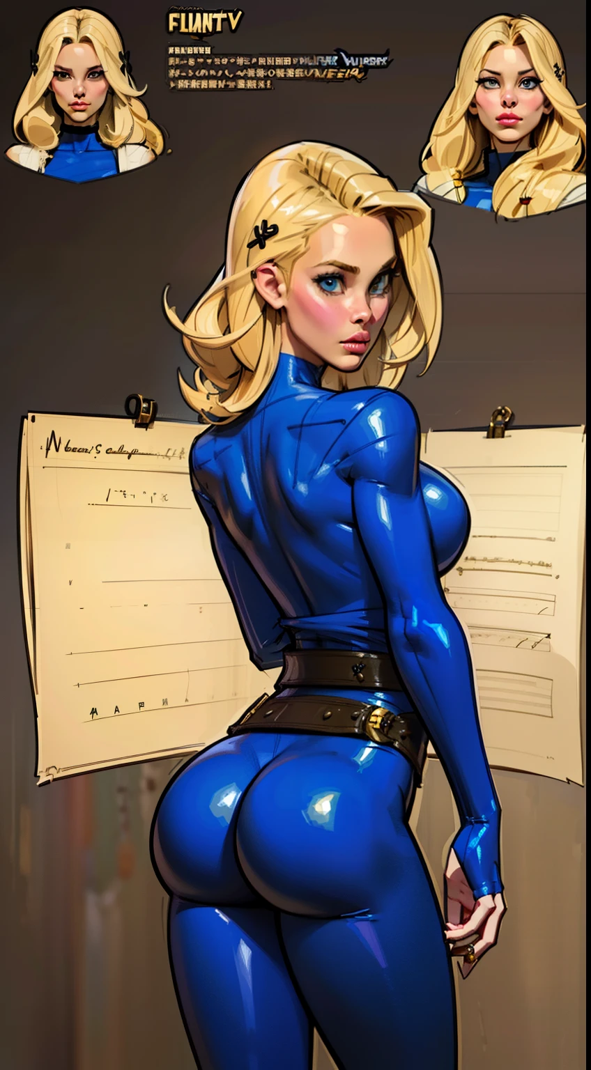 woman in a gun costume, ((character concept art)), tall figure, ((character design sheet, same character, front, side, back)), maple story character art, puffy lips, perfect eyes, defined cheekbones, video game character design, video game character design, gigantic breasts, (large ass), slim waist, slendered abs, maple story gun girl, girl wearing cute hairpin on her head, yellow glowing decoration on girl's clothes, expert high detail concept art, metal bullet concept art, funny character design, belts, housewife, warrior housewife, determined, multiple face angles, gravity rush inspiration, Viscous tar. Concept art, belt buckle at waist, steampunk weapon,