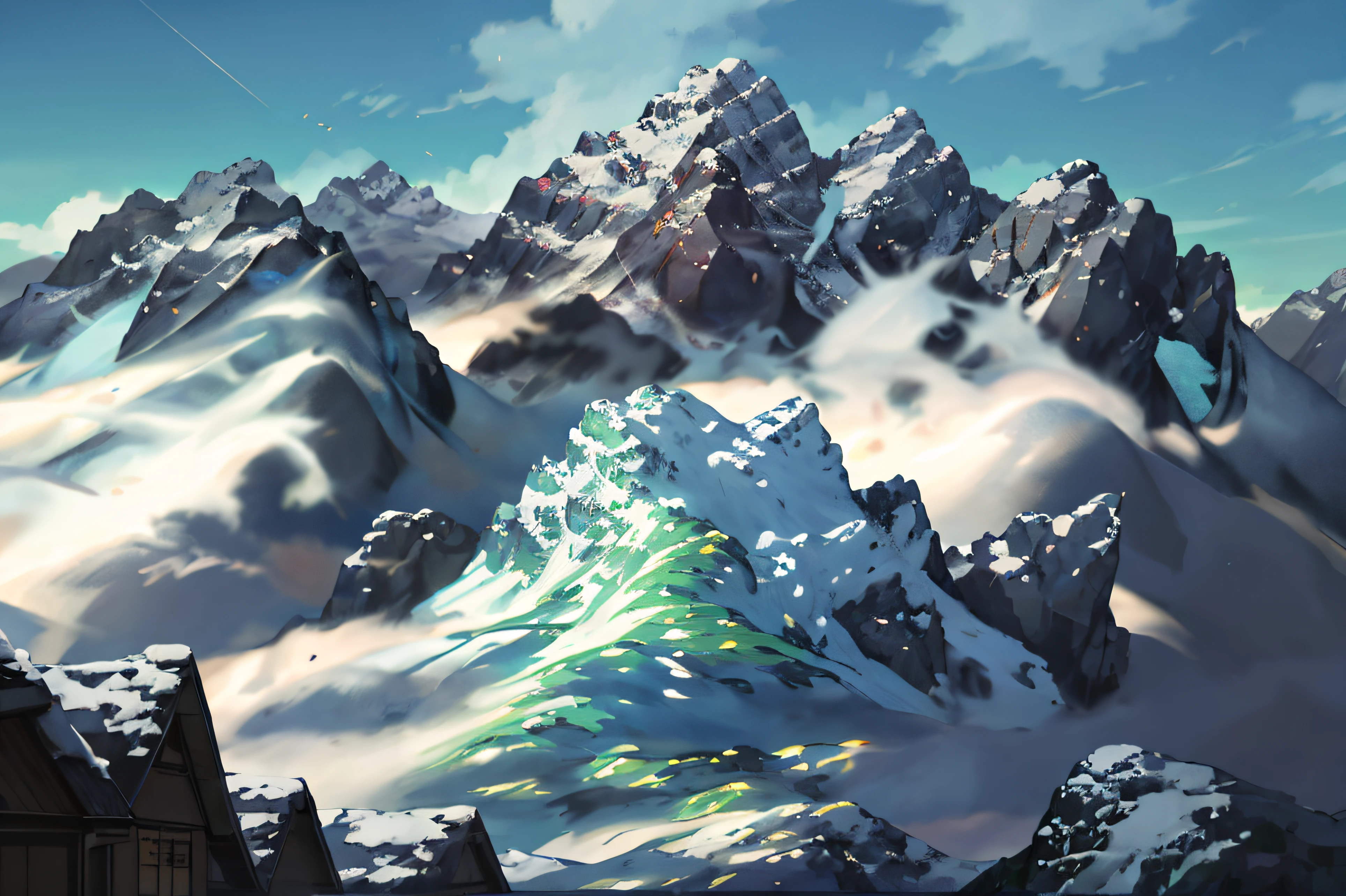 (illustrations : 1.0), photorealistic lighting, HD detail, 夏天, Green Mountains, Dolsan, mountain ranges,
