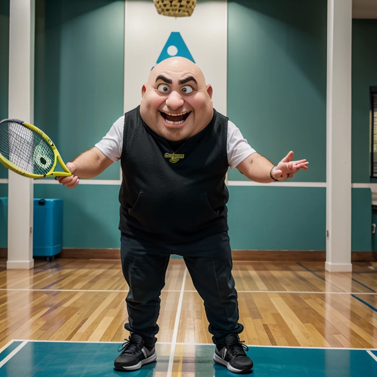 gru from despicable me holding a pickleball racquet