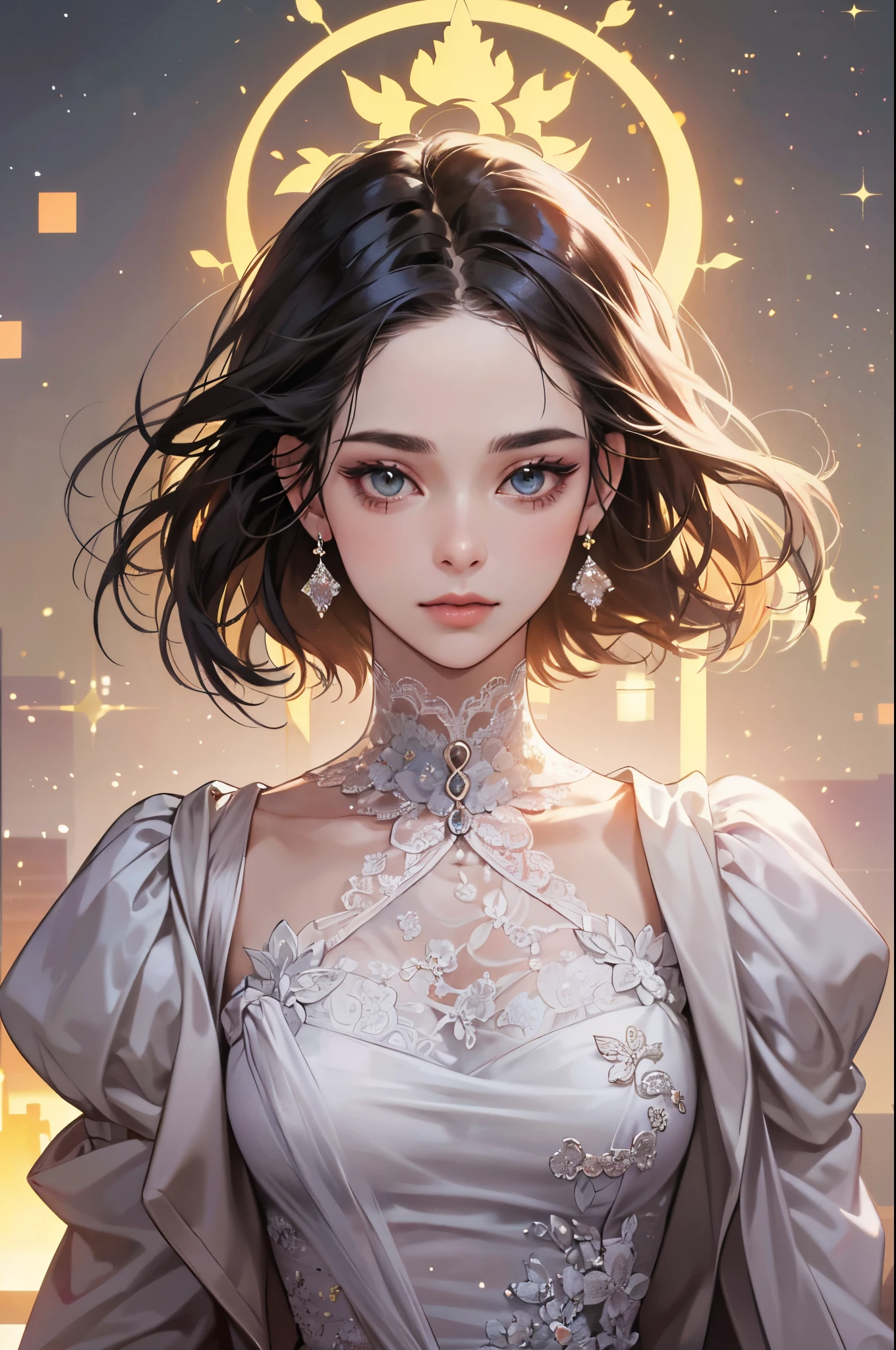 (detailed lips), (realistically:1.37), (Vibrant colors), (Studio lighting), (Focus sharp), (HighDynamicRange), (bokeh), (to contrast), (k hd:1.2), (Elegant), (gracefulness), (youthful), (luxury accessories), (sparkle eyes), (Radiant), (serene), (glowing), (like a dream), (dynamic), (gorgeous one), (sensitive), (drastic), (Complex), (Eternal), (Beautiful dress,Delicate lace embroidery), (mistic), (Ethereal), (mistic), (flawless perfection), (Interesting), (unique), (tmasterpiece), (A high resolution), (Best quality at best, 4K, 8K), Alone, 18yo Girl.