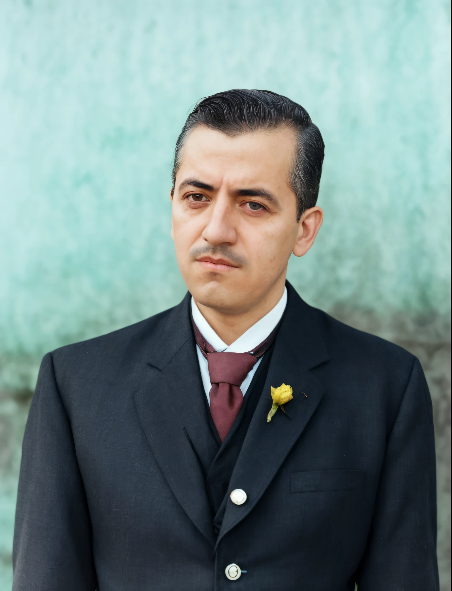there is a man in a suit and tie posing for a picture, inspired by Rezső Bálint, Anton, fotografia colorida, uma foto colorida, inspired by József Borsos, colorido 1 9 0 4 foto, inspirado em Alfons von Czibulka, foto colorida, inspired by Carlos Francisco Chang Marín