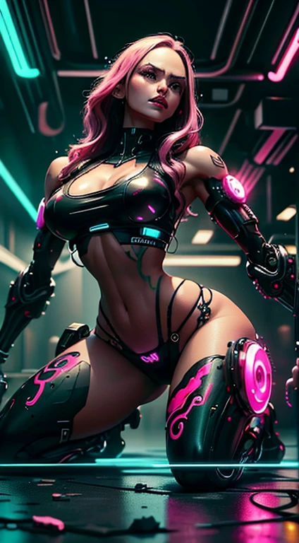 Foto mostrando o corpo inteiro, linda sedutora, samurai cyberpunk, cabelo rosa comprido, com toca rosa, Well-toned athletic body, Forma elegante, pele Agora mesmo, Fora no Neon Palace, Mal vestido, beautiful face, bikini armor, machanical limbs, Robotic parts on display, pele cromada, glowing neon pieces, japanese theme, Tema Cyberpunk, fiverr dnd personagem, octan render, Arte Digital, Detalhe extremo, 4k, Ultra HD | | | | | | | | | | | |, polido, Beautiful, hiperdetalhado, intrincado, elaborar, meticuloso, fotorrealista, foco nítido, WLOP, design de personagens, Motor irreal, 3D-rendering, Volumetric lighting, reflexions, glossy, digital illustation, pose sensual, Pose sugestiva, lascivo, tiro de corpo inteiro, Agora mesmo, Visible , Inchado , 💖❤💕💋❣