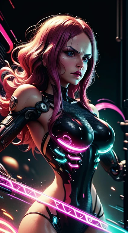 Foto mostrando o corpo inteiro, linda sedutora, samurai cyberpunk, cabelo rosa comprido, com toca rosa, Well-toned athletic body, Forma elegante, pele Agora mesmo, Fora no Neon Palace, Mal vestido, beautiful face, bikini armor, machanical limbs, Robotic parts on display, pele cromada, glowing neon pieces, japanese theme, Tema Cyberpunk, fiverr dnd personagem, octan render, Arte Digital, Detalhe extremo, 4k, Ultra HD | | | | | | | | | | | |, polido, Beautiful, hiperdetalhado, intrincado, elaborar, meticuloso, fotorrealista, foco nítido, WLOP, design de personagens, Motor irreal, 3D-rendering, Volumetric lighting, reflexions, glossy, digital illustation, pose sensual, Pose sugestiva, lascivo, tiro de corpo inteiro, Agora mesmo, Visible , Inchado , 💖❤💕💋❣