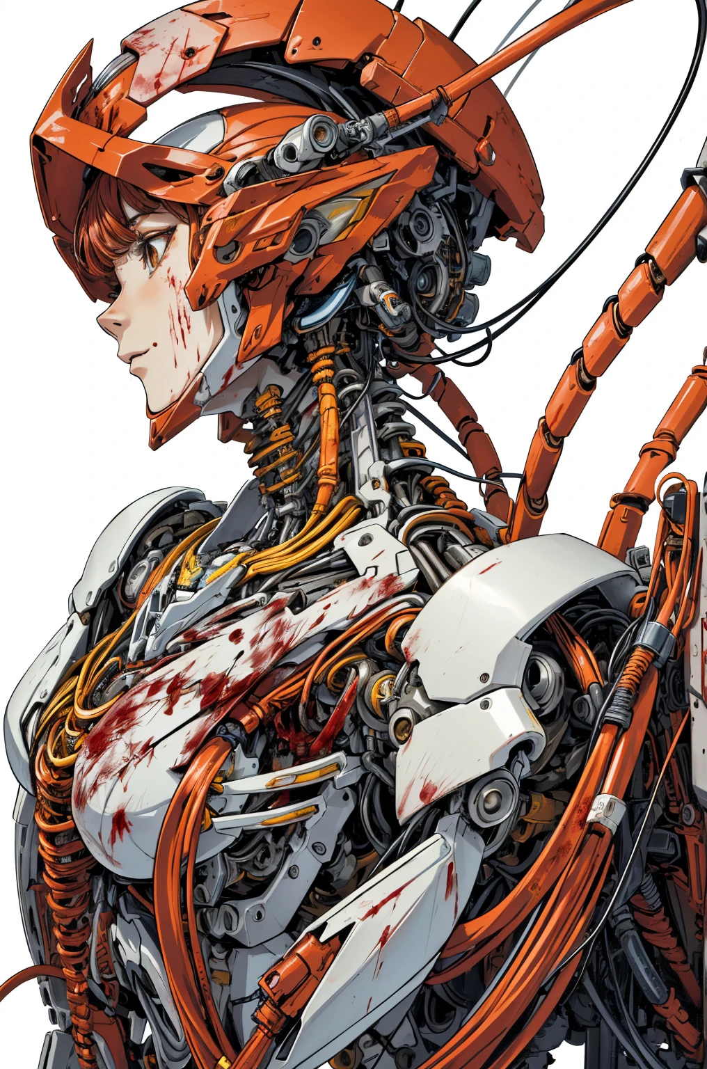(((masterpiece))), ((best quality)), ((ultra-detailed)), (CG illustration), (an extremely devious and beautiful)), (cute desktop face), cinematic light, ((1 mechanical girl)), single, full, (machine-made joints). : 1.4), ((mechanical limb)), (blood vessel attached to tube), ((mechanical spine attached to back)), ((mechanical cervical vertebrae attached to neck), ((war machine)), expressionless, (wires and cables attached to head and body: 1.5), (character focus), science fiction