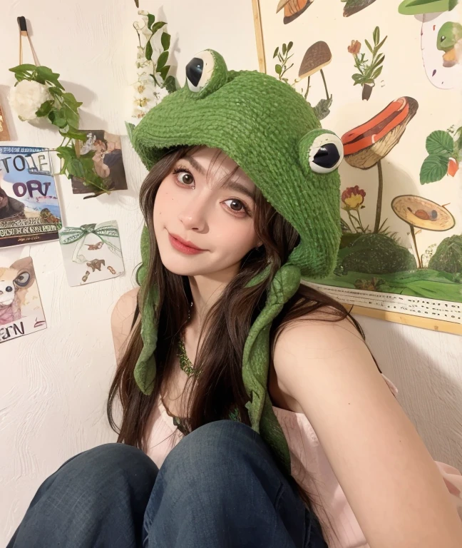 <lora:green_ois_hat:1.0>A thoughtful Caucasian man with blue eyes and red hair in a green ois hat with a pair of frog eyes BREAK, sketching the bustling city from his apartment window, his slippers cozily warming his feet, in a minimalistic line drawing style.