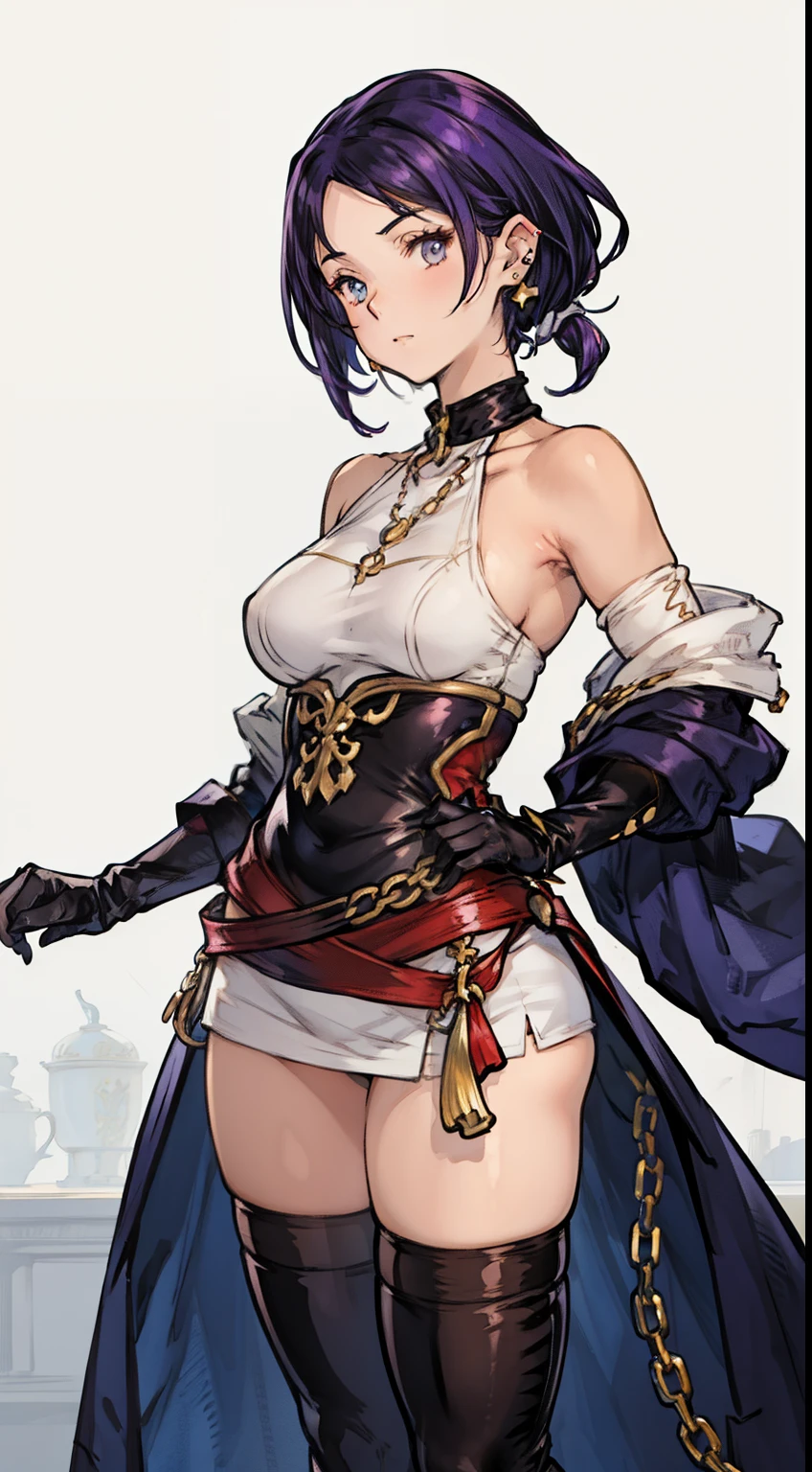 (tmasterpiece) ,gradient hair ,(Face Closeup) Women's extra short)),((Tight)),(ear pins),(neck chain),Very short gloves,(chain)