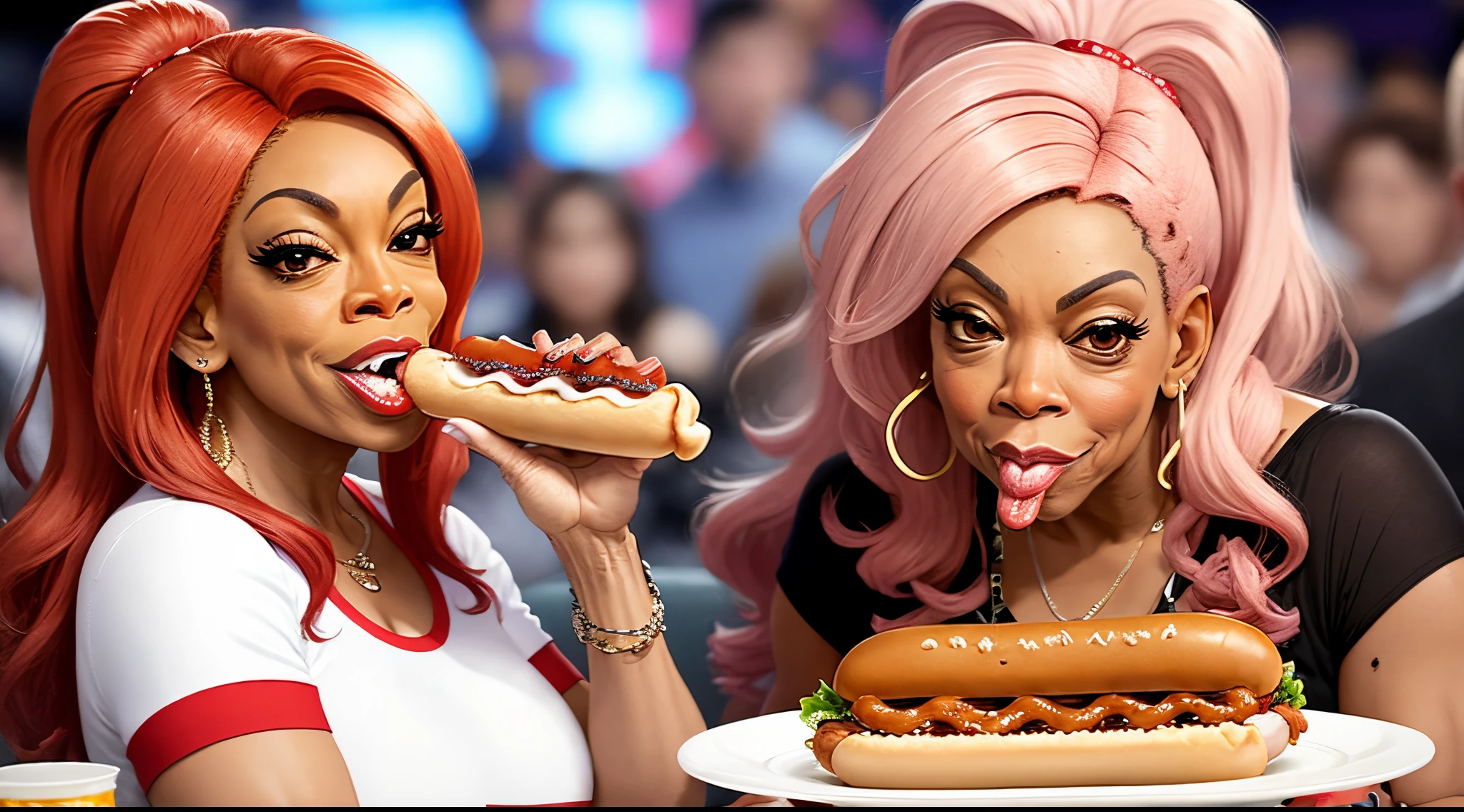 Wendy Williams eating a hotdog