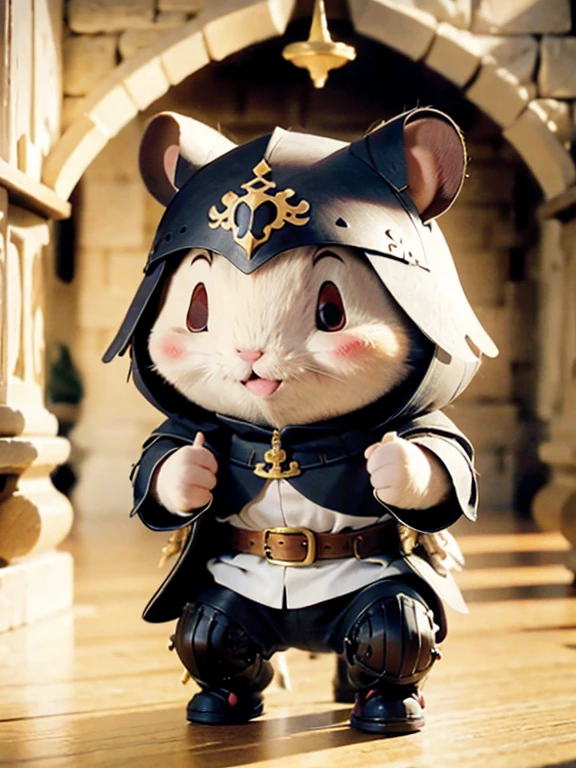 a cute hamster illustration, brave warrior, medieval style, 3d animation