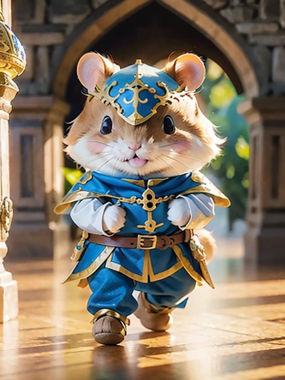 a cute hamster illustration, brave warrior, medieval style, 3d animation