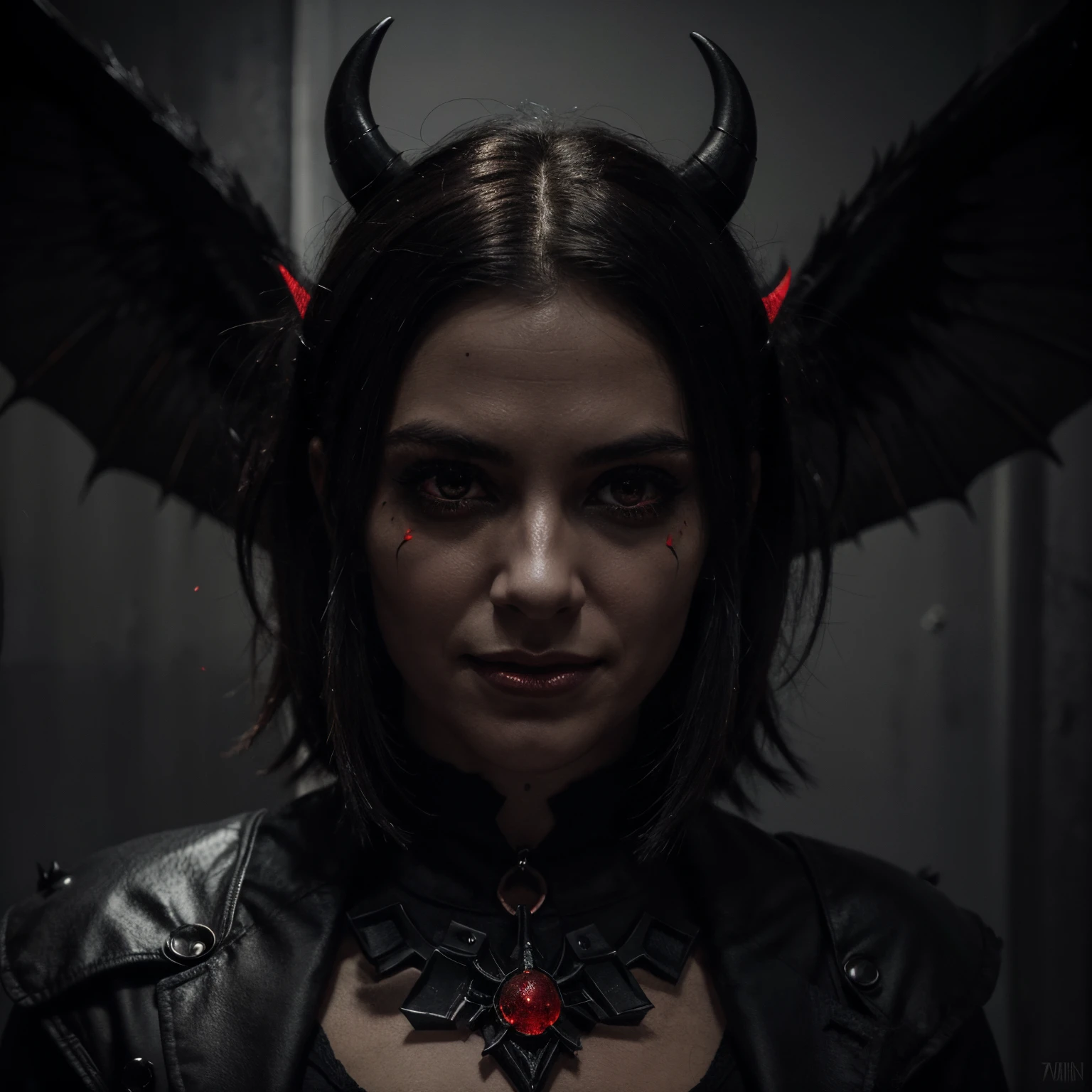 A digital work of art in the form of an emblem, The combination takes the form of a black Gibson guitar surrounded by a fierce and vicious winged dragon snake, with chaotic designs and detailed and intricate carvings. Skull head design with glowing green eyes. The skull wore a blood-stained barbed wire headband and a chain of canine teeth, Her necklace is in the shape of a heart covered in blood, The skull seemed to be staring intently ahead, with a ferocious face as if he wanted to pounce on something in front of him, The emblem has a dark black background, with splashes of paint or colorful liquid circling the edges of the emblem. There are two carved daggers at the bottom which are stained with blood. The overall design gives an angry, rebellious impression. 4K image quality, dark fantasy, render3d, A3 image size.
