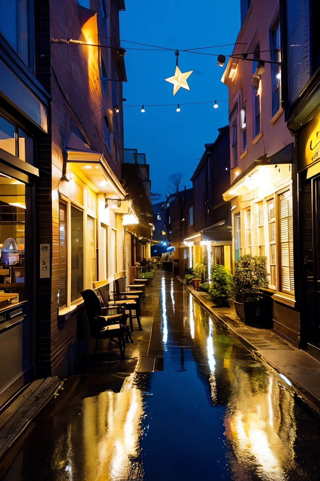 shooting star from space、nighttime scene、starrysky、Stylish café、scenic