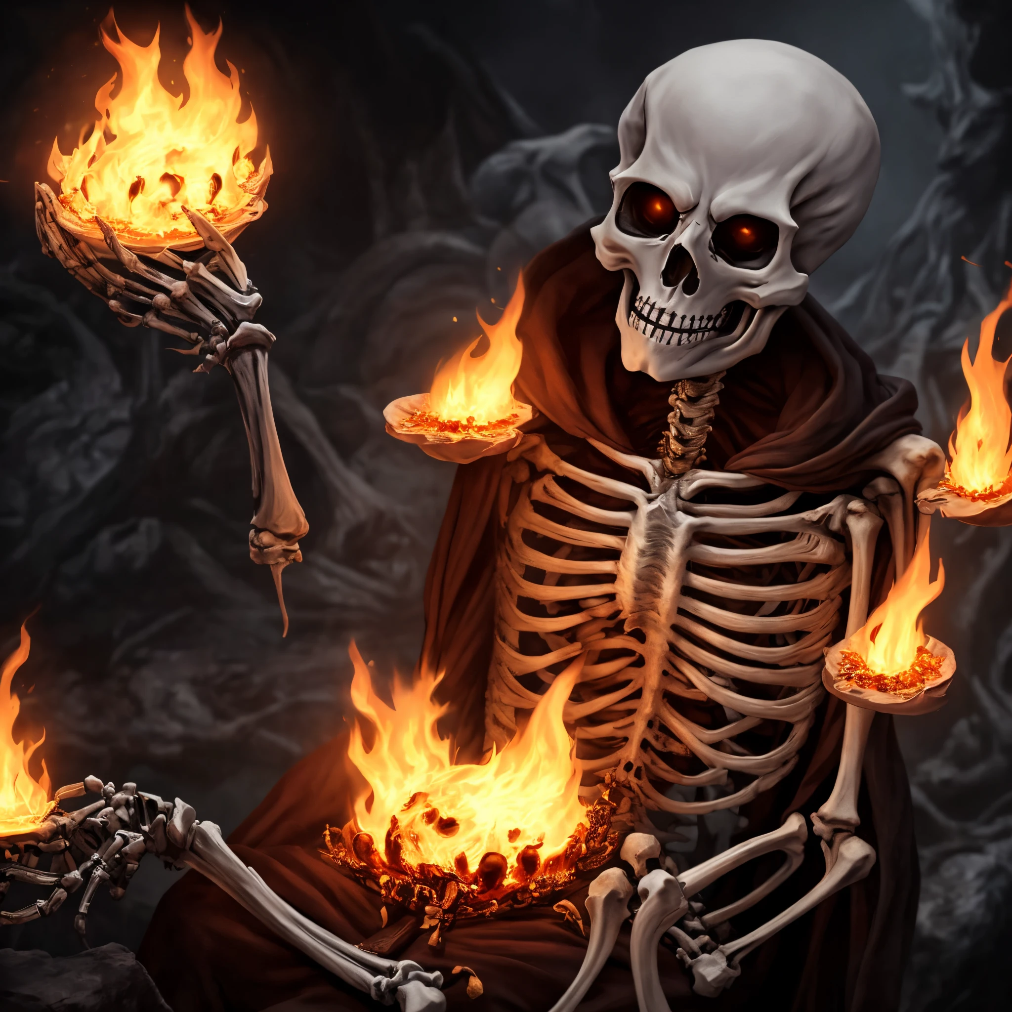 RAW Photos,The eerie sight of an undead pyromancer, Engulfed in flames, Cast a dark fire spell among the skeletal remains of a fallen enemy. In the background is an ominous, lava-filled abyss, Adds a sinister atmosphere to the world of Dark Souls,cute cartoon design,Dreamy visual effects software, Bright colors, Bold, Capture the moment, delicate, 3d, Bold color matching
, (clarity of detail:1.1), Canon EOS 5D Mark IV, masterpiece, 35mm Photography, (Iconic Photo:1.4), (Visual Storytelling:1.2), Film Grain, Award-winning photography,A vivid use of light and shadow, Vibrant colors,High quality material texture, Perfect composition of voluminous textures, Dynamic play of light, Rich colors, Epic shots, Perfect quality, Natural texture,Attention to detail, High Sharpness, hight clarity, detailed ,Photo Shadow, Complex details, 8k