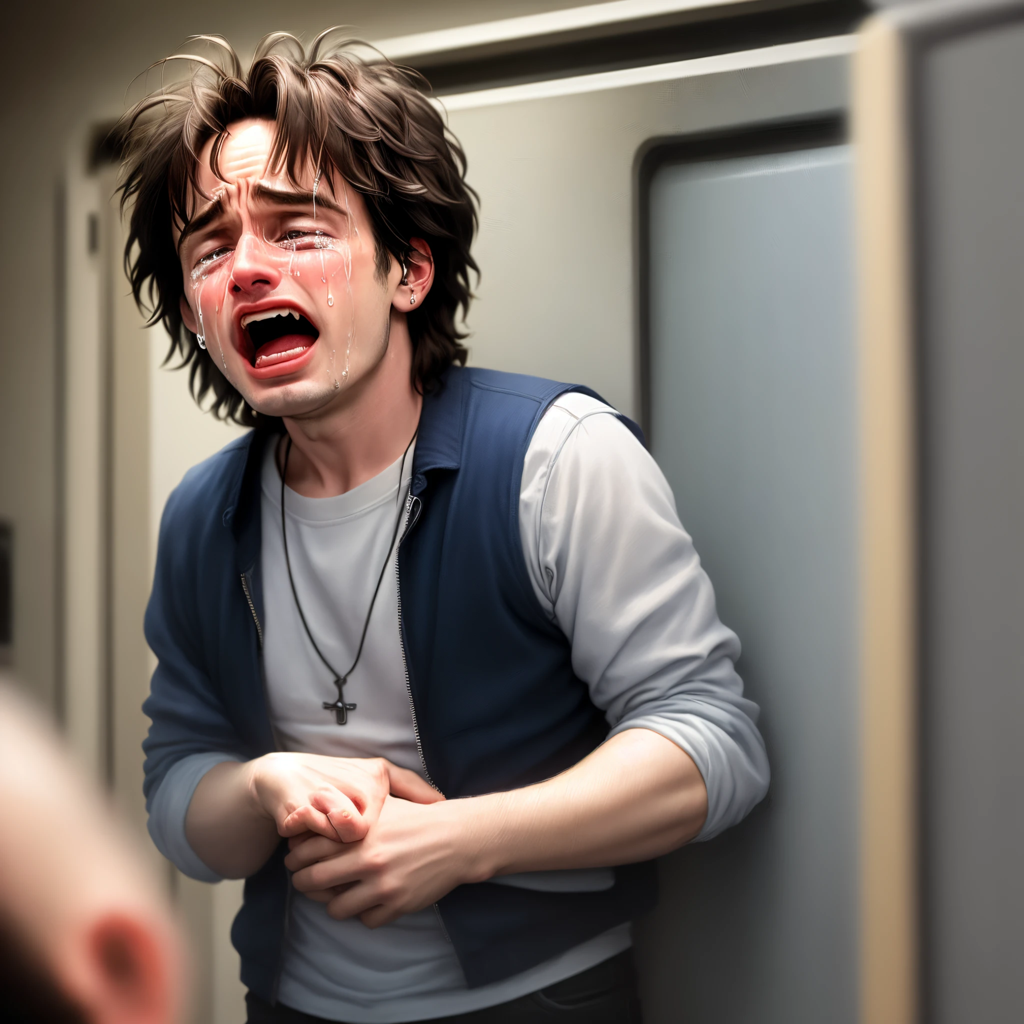 create an image of jeff buckley hysterically crying