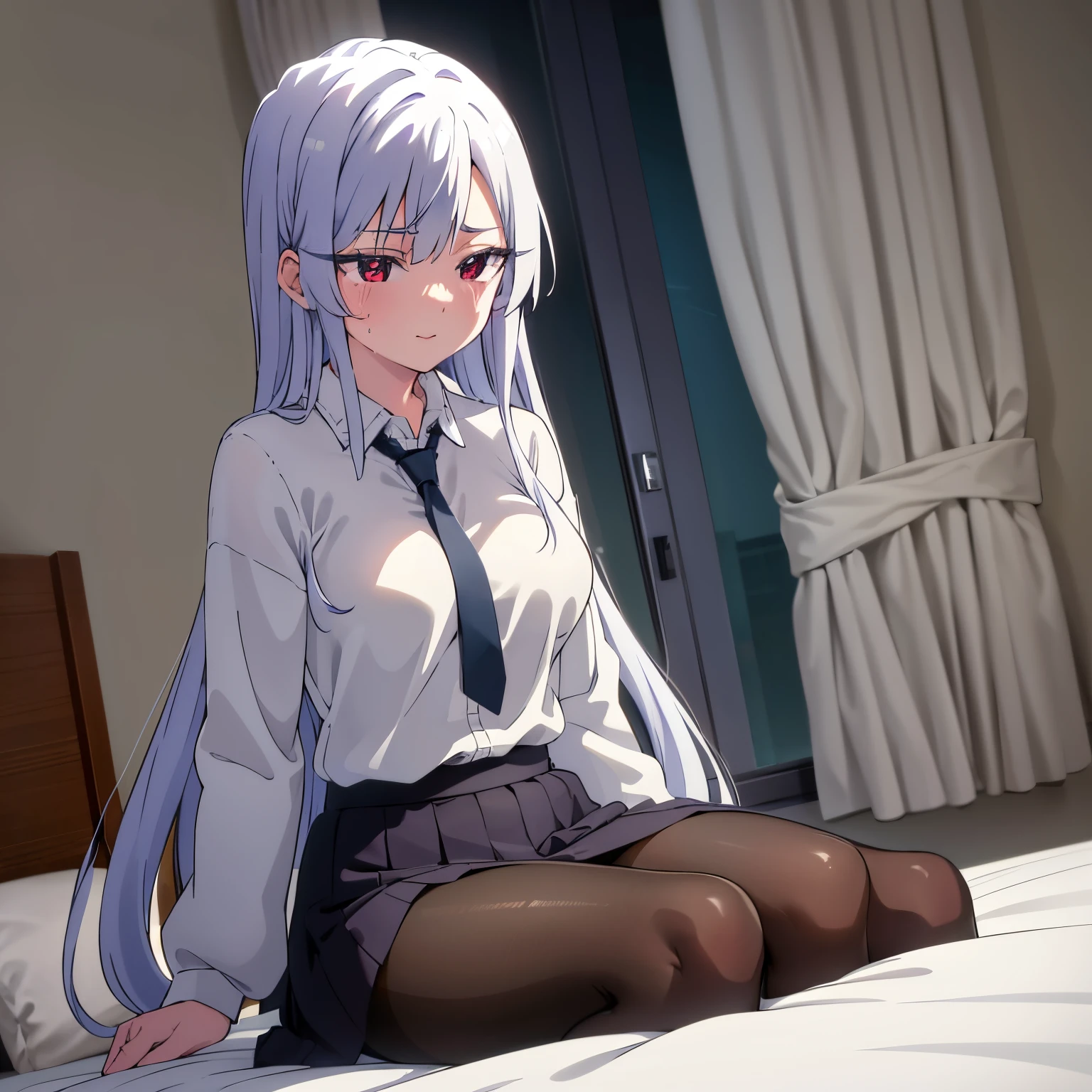 NSFW, 1 girl, waifu, 19-years-old anime girl,ecchi anime style, bedroom background, girl with silver hair, big boobs, luscious thighs, thicc, perfect body, beautiful face, indigo-colored eyes, colorful, beautiful iris, beautiful eyes, bid beautiful ass, laying on bed, thin black lingerie, seductive,sexy,  1 guy, ((doggystyle sex)), having sex, moaning, (seductive body), (sexy), (tits out), (succubus)